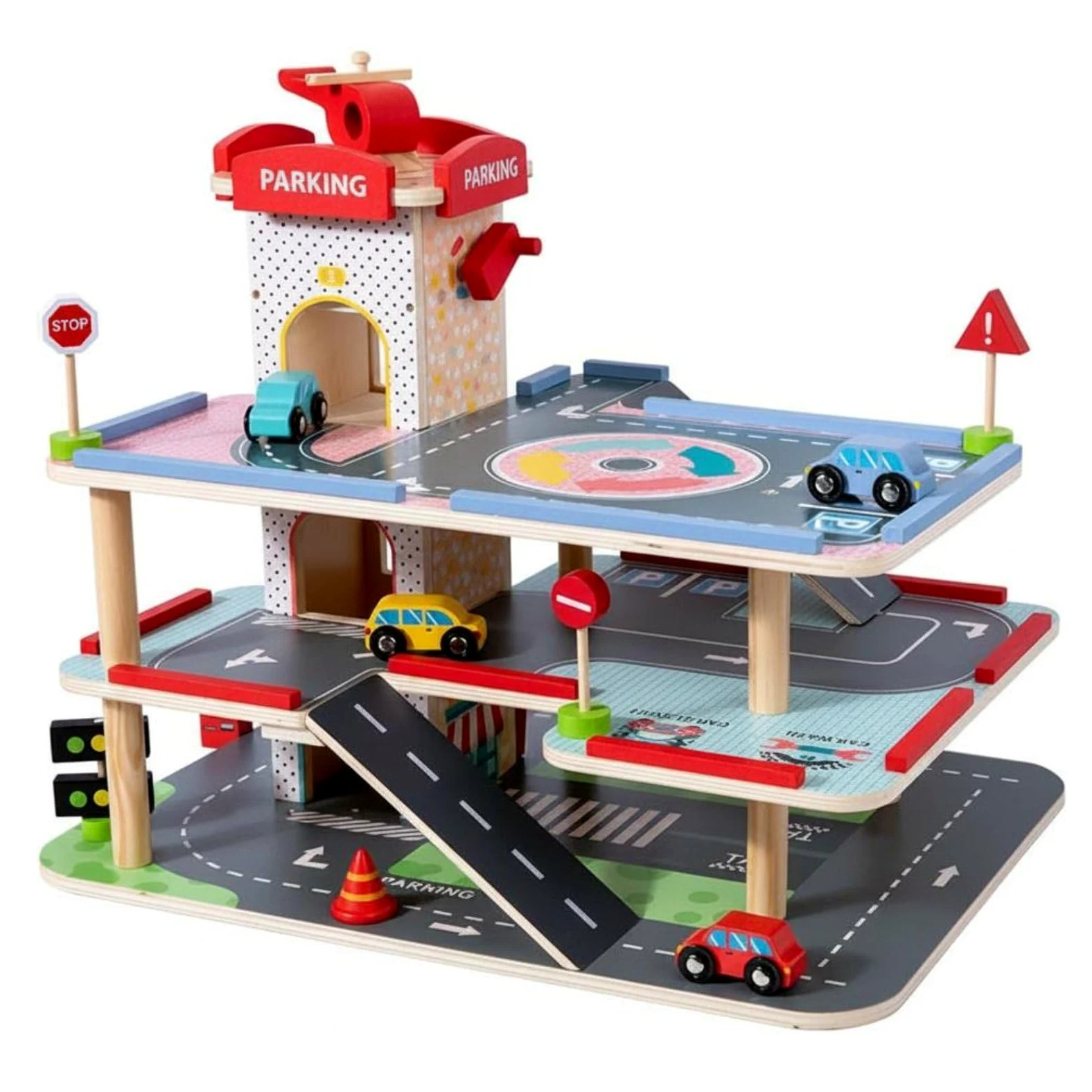 Parcheggio Giocattolo Bambini Garage Veicoli Legno Accessori Rampa Tridimensionale Helicopter Adatto per Gioco di Fantasia Sviluppo delle Abilità Manuali Regalo Arredamento Casa