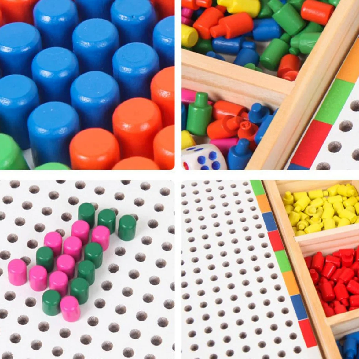 Gioco Puzzle a Chiodini Fungo Colorato per Bambini in Legno | Bianco, per Quotidiano e Compleanno, Ricca Creatività e Fantasia, Riconoscimento Colori