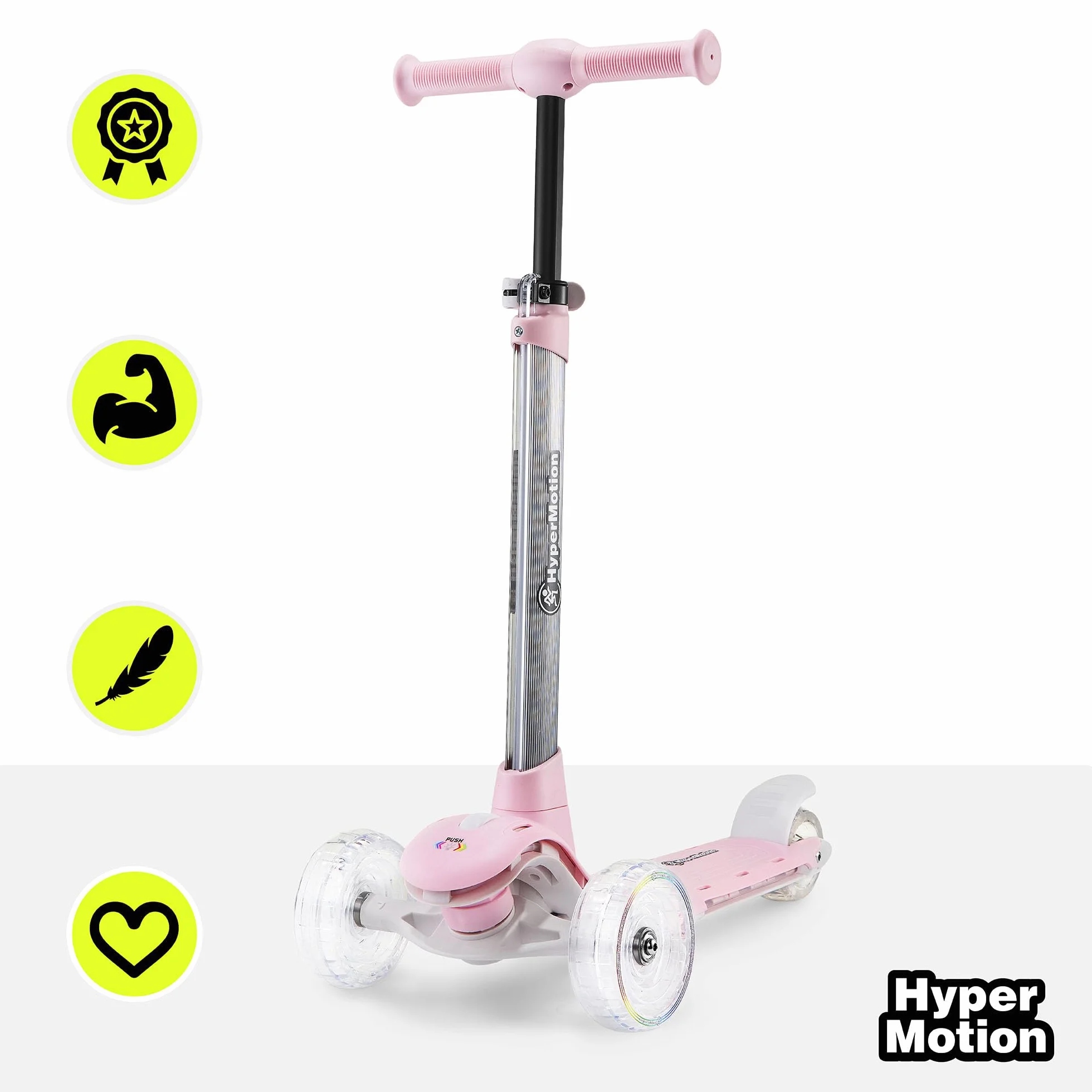 HyperMotion- Monopattino a tre ruote per bambini, 3-8 anni, con illuminazione