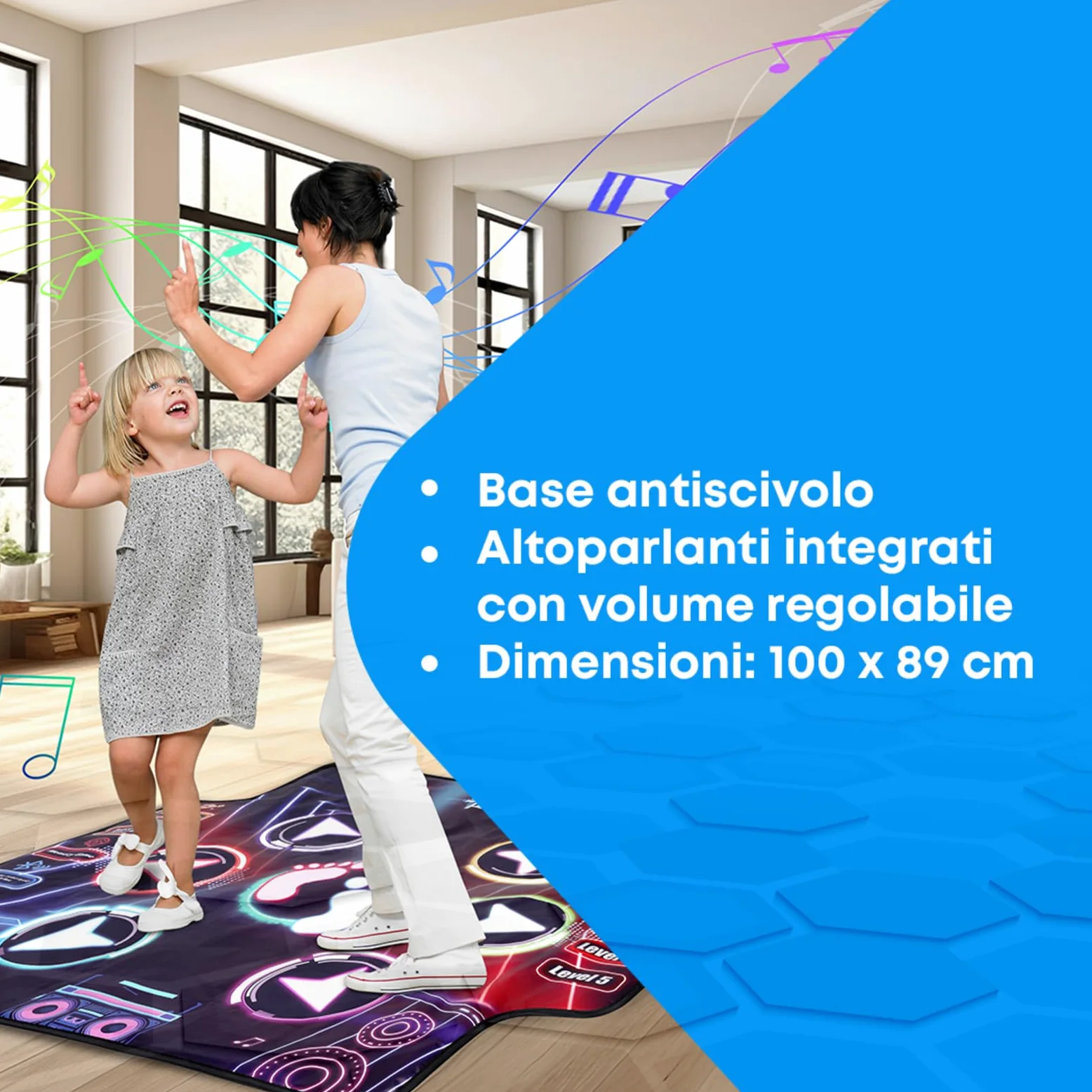 NK Tappetino da Ballo per Bambini +5 Anni e Adulti Bluetooth 5.0 - Giochi Danza con 7 modalità di Gioco, Regalo di Compleanno Natale, Base Antiscivolo e Altoparlante con Volume Regolabile (100x89cm)