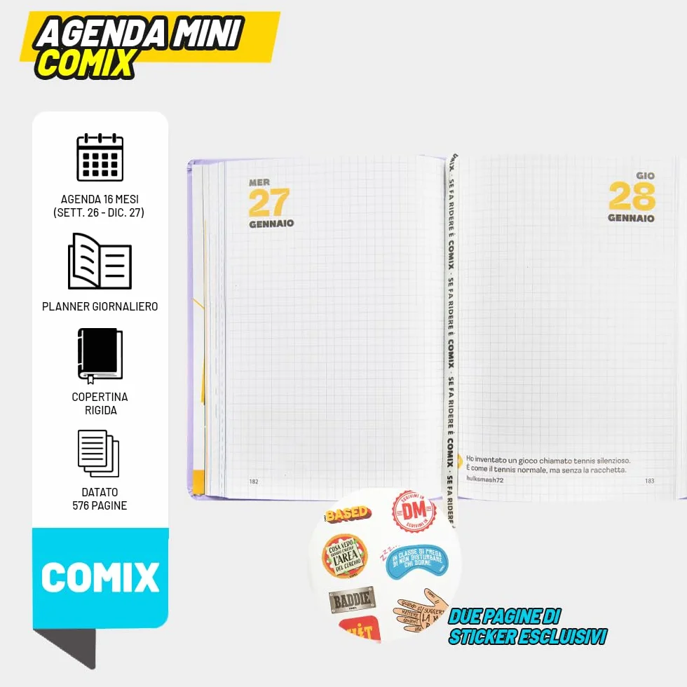 COMIX Agenda 2027 Giornaliera 16 Mesi, Diario Copertina Rigida 576 Pagine, Formato Mini 11x15,3 cm