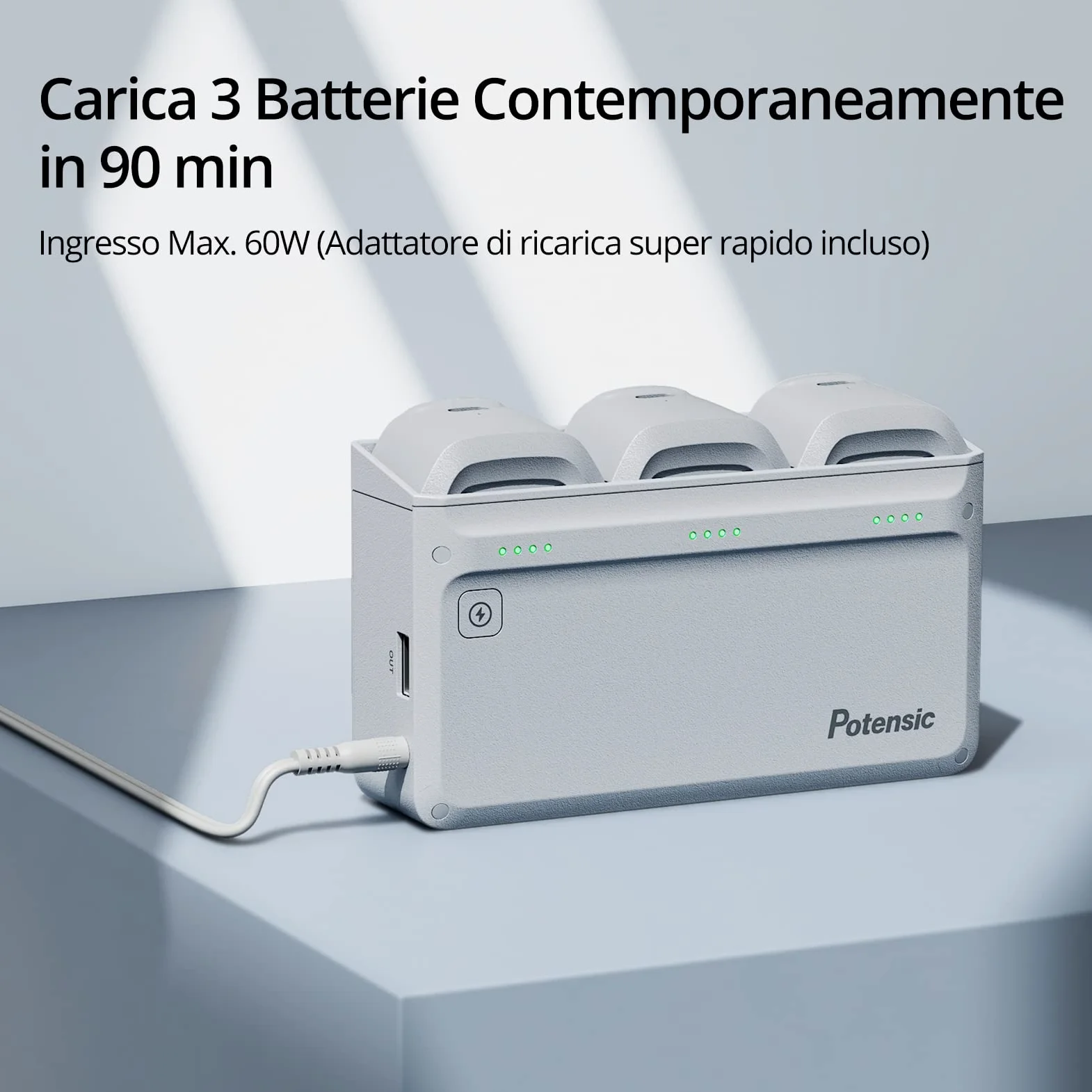 Potensic Hub di Ricarica Veloce Parallelo Senza Batteria, Compatibile con Atom SE e ATOM, Può Caricare 3 Batterie e 1 Telecomando Contemporanea, Controlla Stato Batteria e Carica Altri Dispositiv USB
