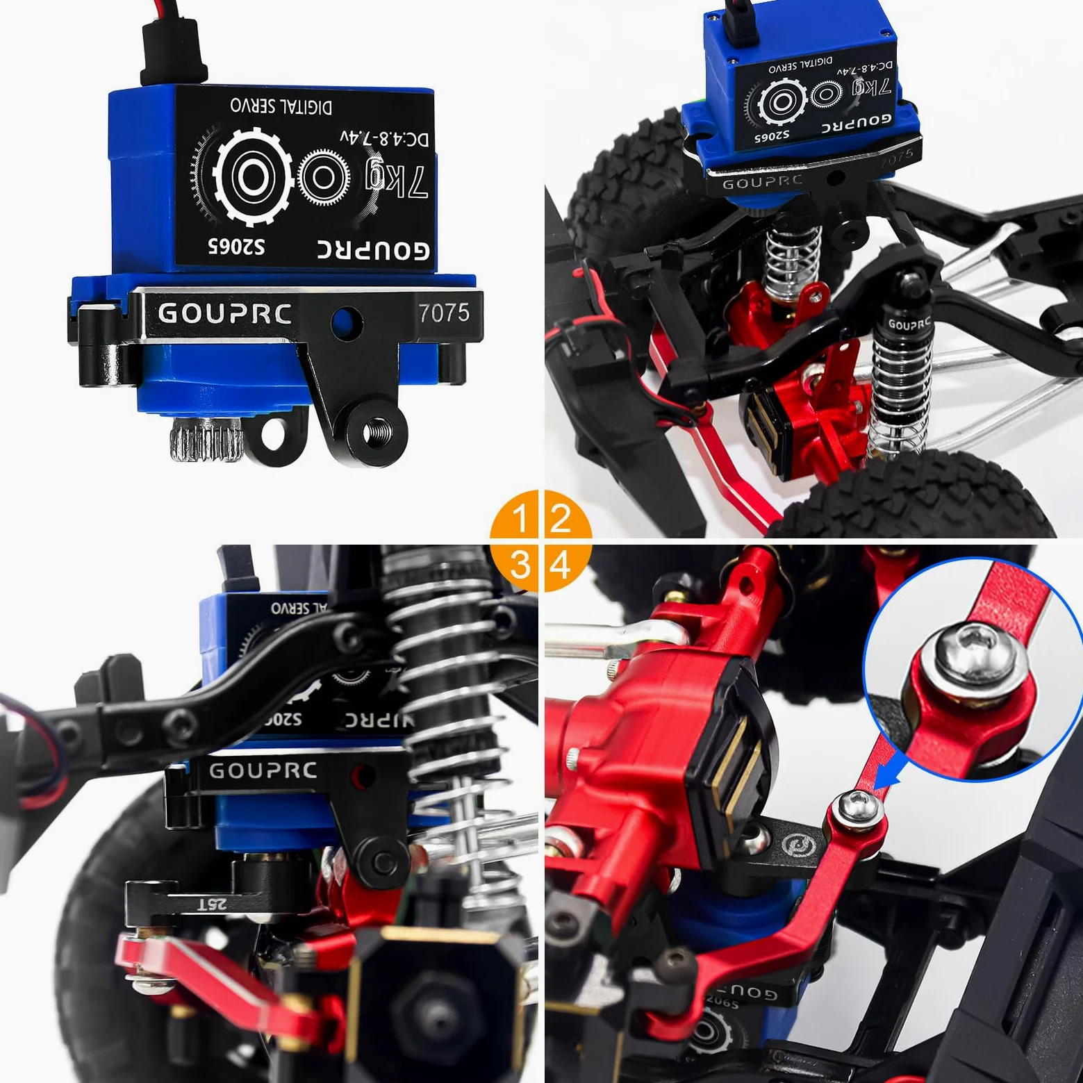 GOUPRC RC Micro Servo digitale in metallo con staffa di montaggio servo e braccio e collegamento dello sterzo, set per 1/18 TRX4M Servo RC Car Upgrade Parts (nero e collegamento dello sterzo)