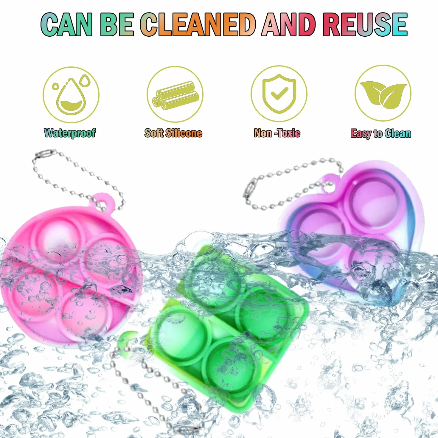 Yeefunjoy 30PCS Mini Pop Push It Fidget Toy Portachiavi, giocattolo manuale con bolle da premere stile, Mini Pop silicone, Push Pop Bolla Giocattolo Antistress Anti-Anx Sensoriali Bulk Bambini Adulti