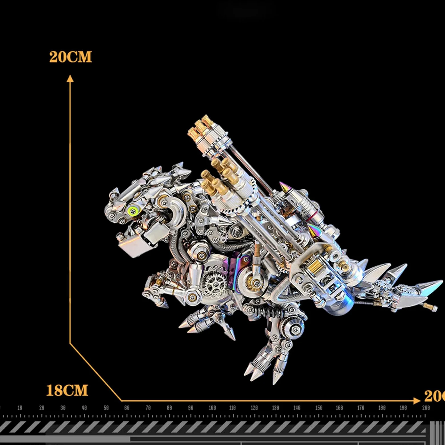 Kit di puzzle 3D in metallo dinosauro - Modello Steampunk T-Rex con ali e opzioni Gat-ling - Set di montaggio fai da te in acciaio inossidabile - Perfetto per adulti, appassionati di artigianato e