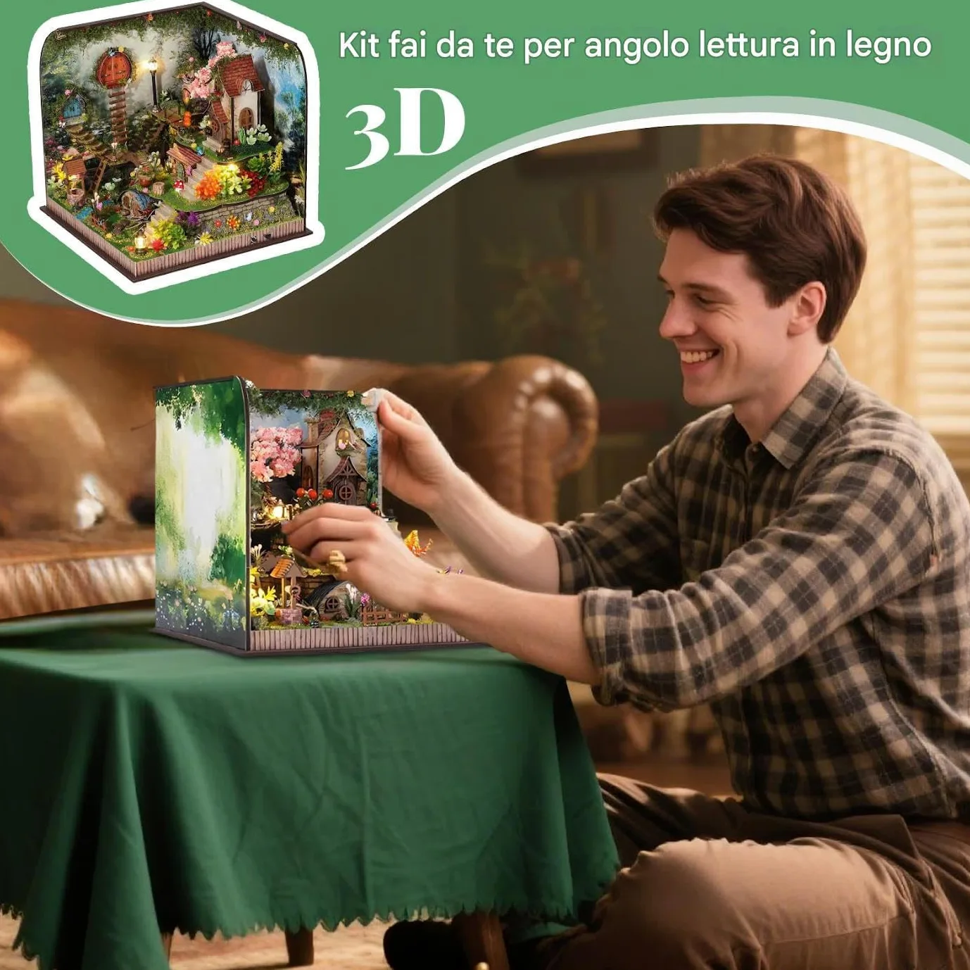Generico Kit Casa in Miniatura Kit Creativo per Angolo Lettura Fai da Te, | Casa in Miniatura Fatta a Mano per Adulti, Adolescenti, Biblioteca, Camera da , Esposizione su Mensola, Vac