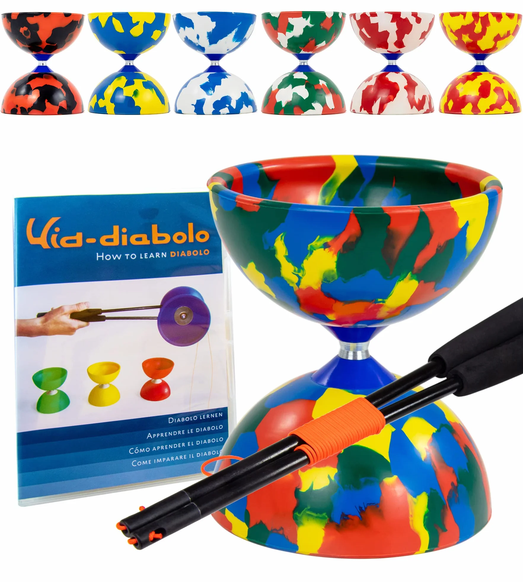 Juggle Dream Jester Diabolo Set da Giocoliere con Bacchette in Fibra e Video di Apprendimento Online, Giocattolo da Giocoleria (Multicolore)