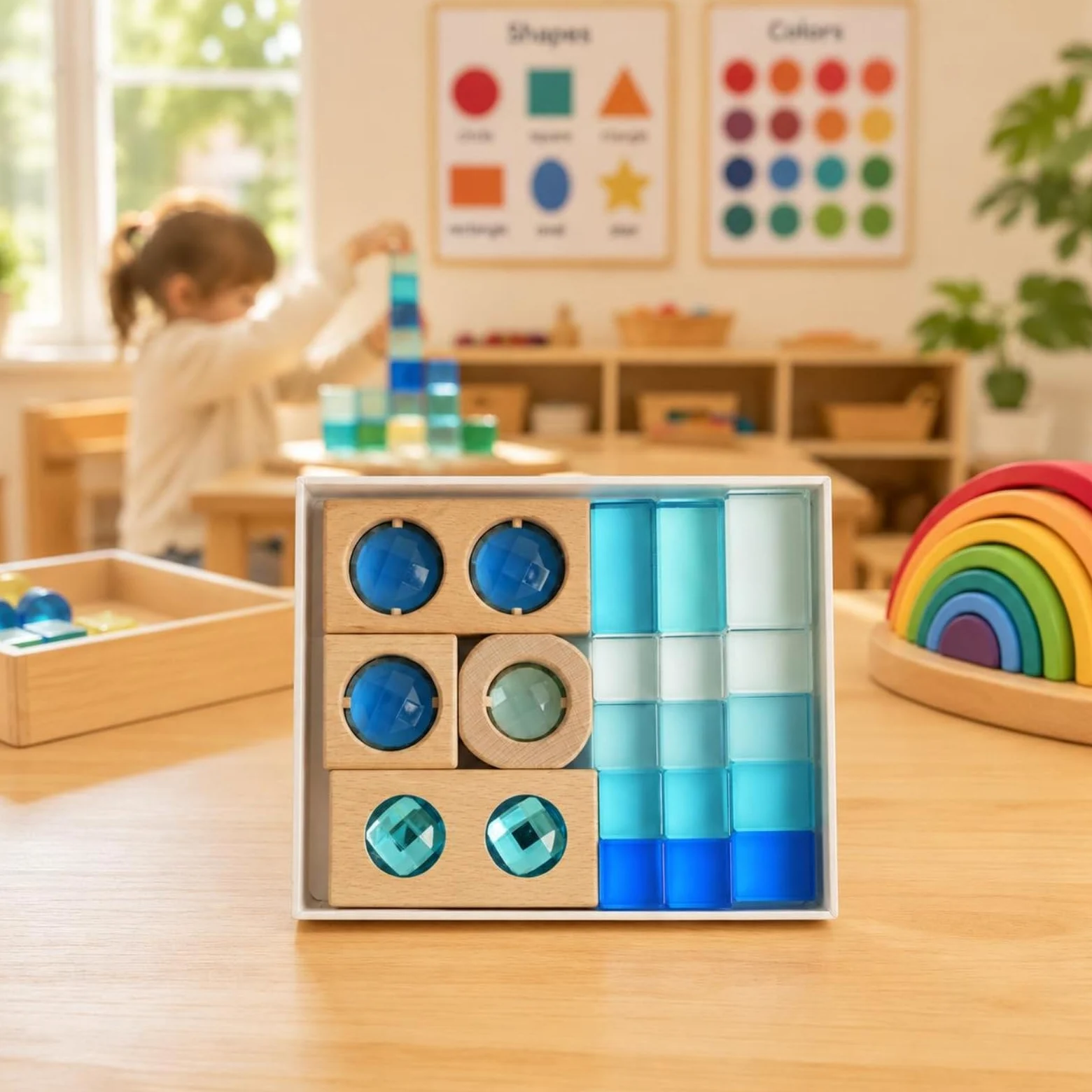 Mattoncini in Legno e Acrilico Traslucido Blocchi Impilabili con Lenti Effetto Cristallo Gioco Creativo, Viola