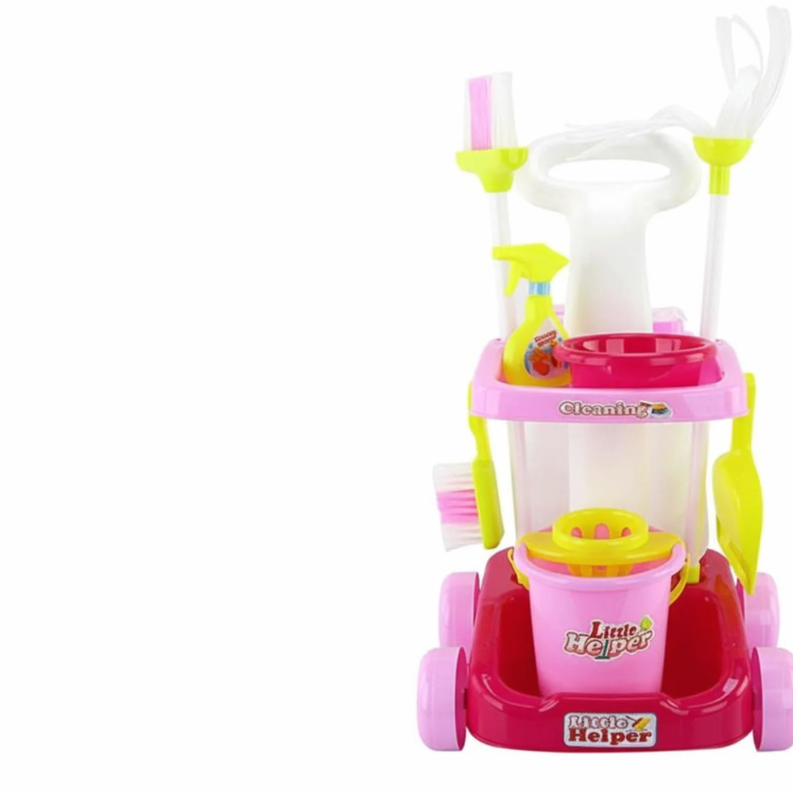 Children Set Giocattolo Pulizia Carrello Accessori Finti Plastica Solida Funzione Educativa Organizzazione Facile Adatto per Giochi di Imitazione Bambini E Attività Domestiche , 66735 Set Rosa