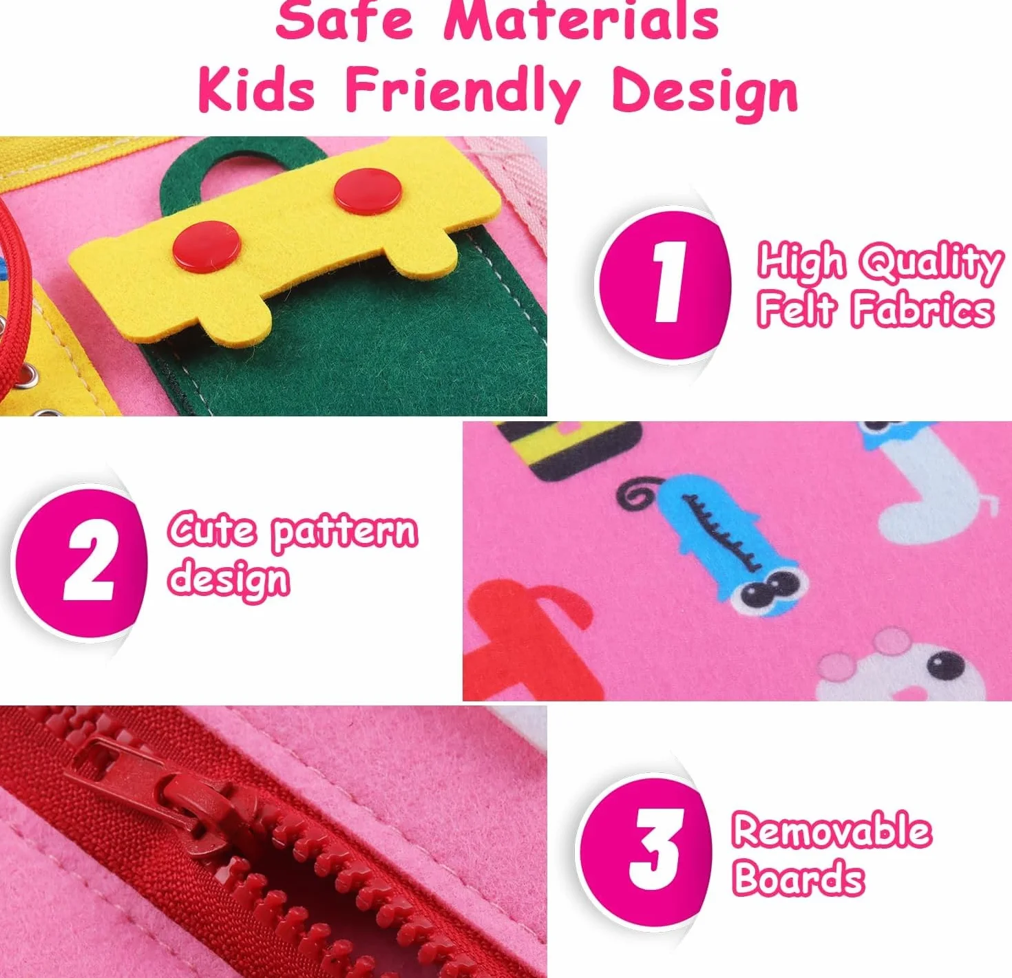 Montessori Busy Board 28x21cm Tavola Sensoriale Educativa per Bambini Rosa
