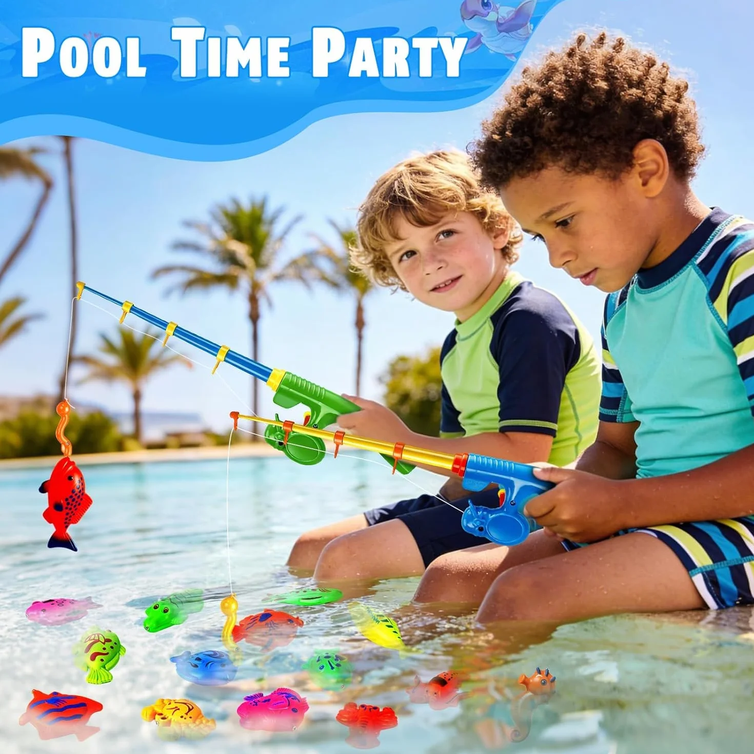 Gioco di Pesca Magnetico per Bambini 3 4 5 Anni - 30 Pezzi Giocattoli da Bagnetto e Piscina - Set Pesca con 2 Canne da Pesca e Custodia - Regalo Estivo per Mare, Giardino e Spiaggia