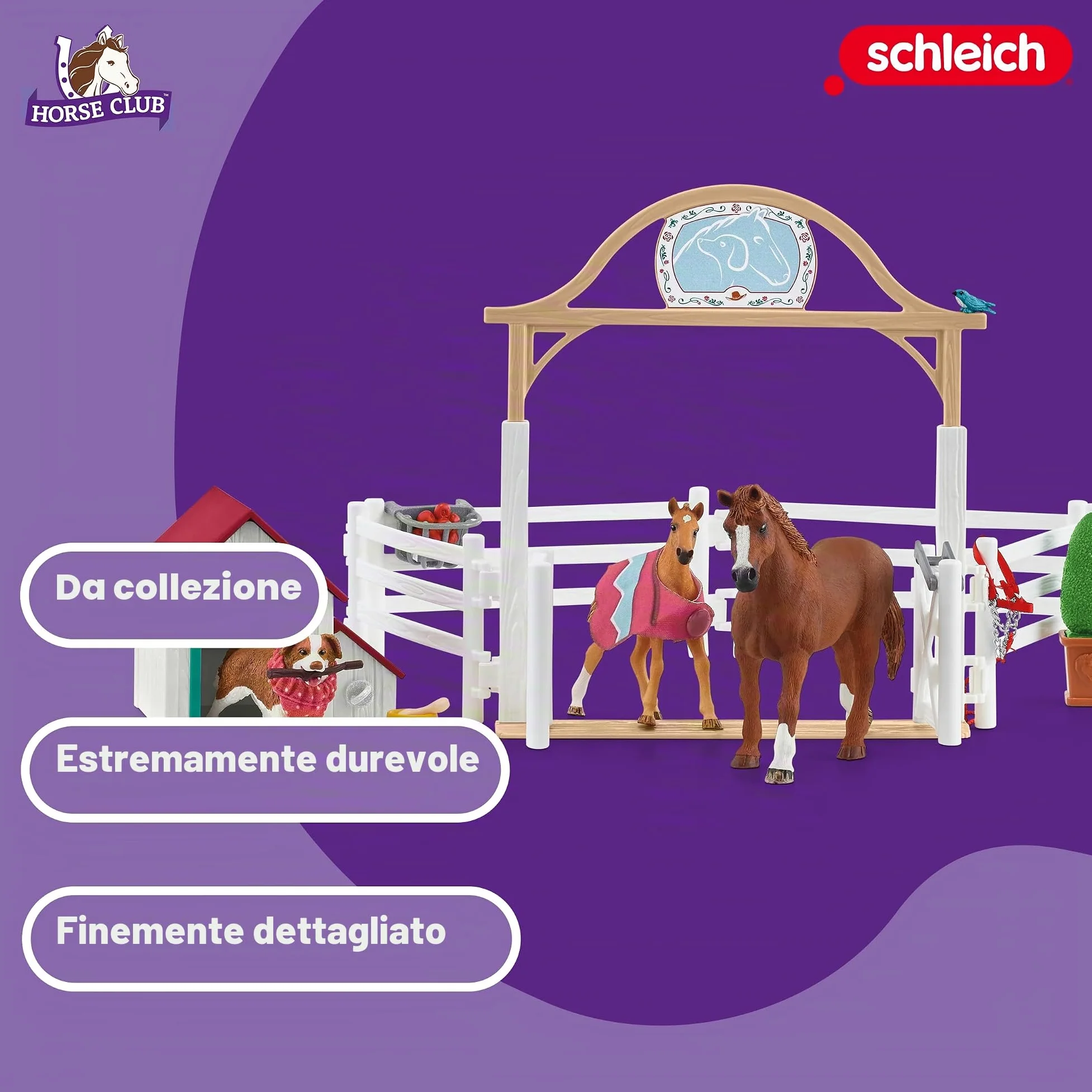 Schleich HORSE CLUB | I cavalli ospiti di Hannah con cagnolina Ruby 42458 | Set da gioco dai 6 anni | set con personaggi, numerose funzioni e tanti accessori | giocattolo cavallo realistico | 33 pezzi