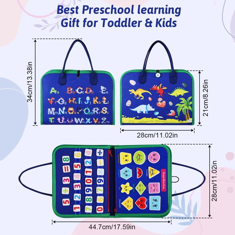 Montessori Busy Board di Feltro, Giochi Montessori Didattici Libro Interattivo per 1-6 Anni Bambini, Regalo Bambino, Giocattoli da Viaggio - Blu