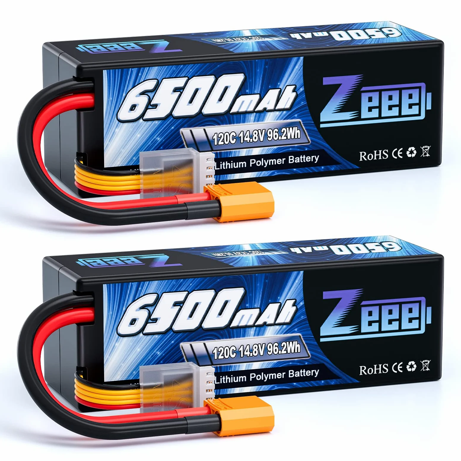 Zeee 4S Lipo 6500mAh 14,8V 120C Batteria RC con Spina XT90 (2 Pezzi) | Batteria RC per RC Car Truck Tank Buggy Truggy RC Racing Models