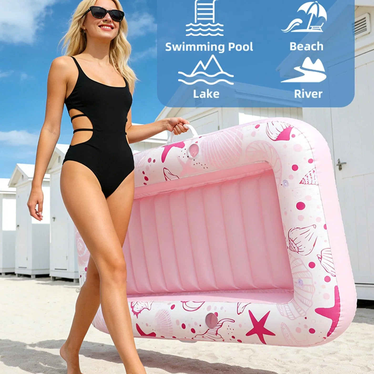 Galleggiante da piscina – 185 cm gonfiabile a forma di stella marina con porta bevande, per prendere il sole in PVC, per adulti piscina galleggiante per vacanze resort spiaggia lago estate famiglia