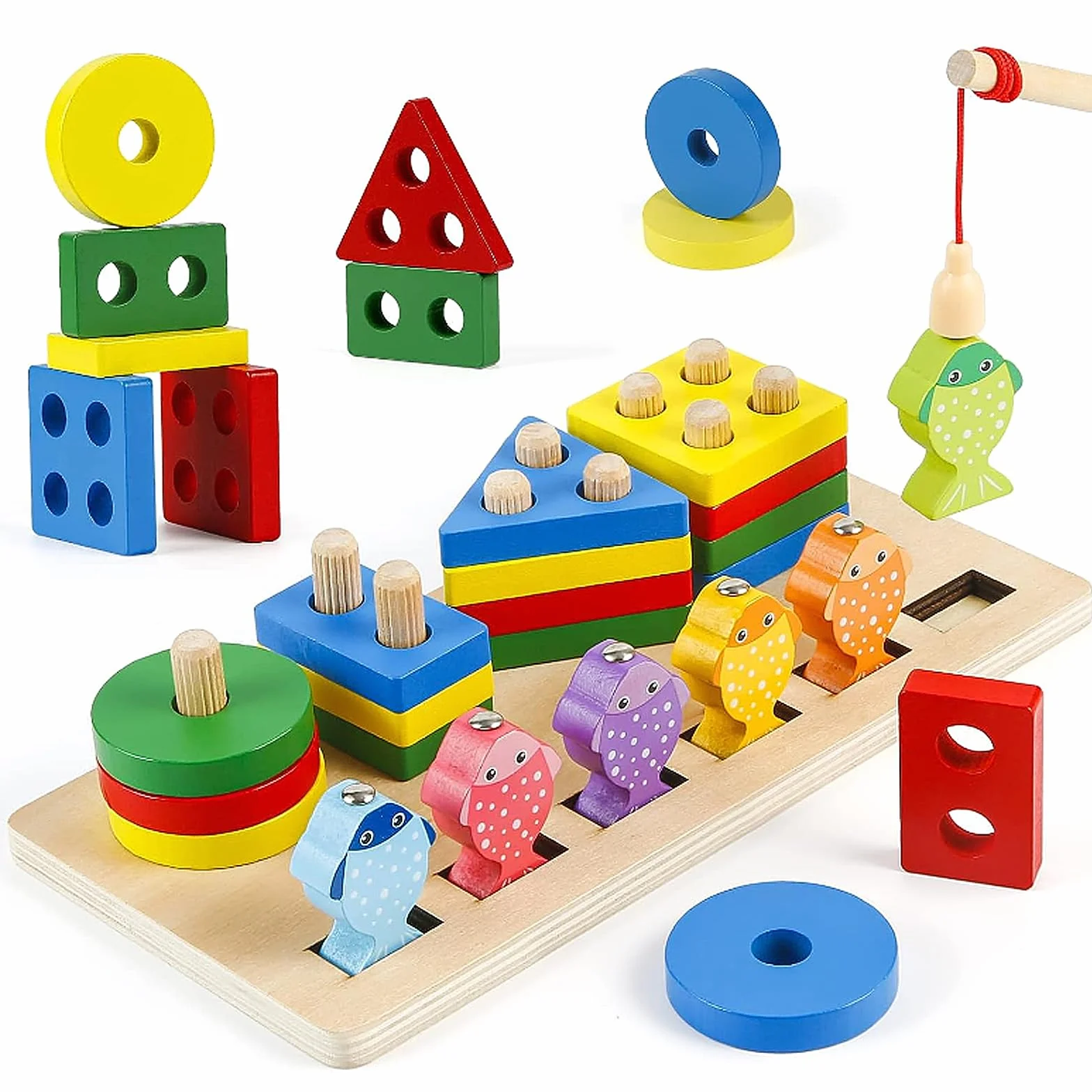 Giocattoli per Bambini Montessori,Giocattoli di Ordinamento e Impilamento in Legno,Forme Geometriche Ordinamento e Impilamento Block Board,Sensoriale Giocattoli,per Bambine e Bambini