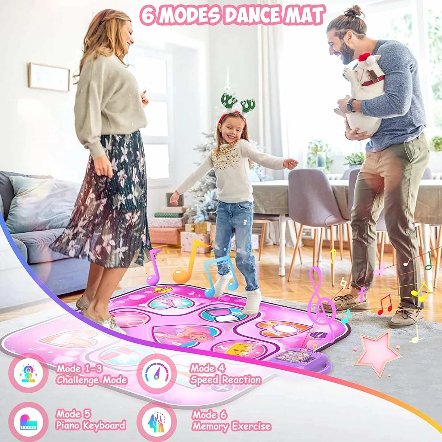 Tappetino da Ballo Musicale con Luci LED per Bambini 3-12 anni 6 Modalità Gioco