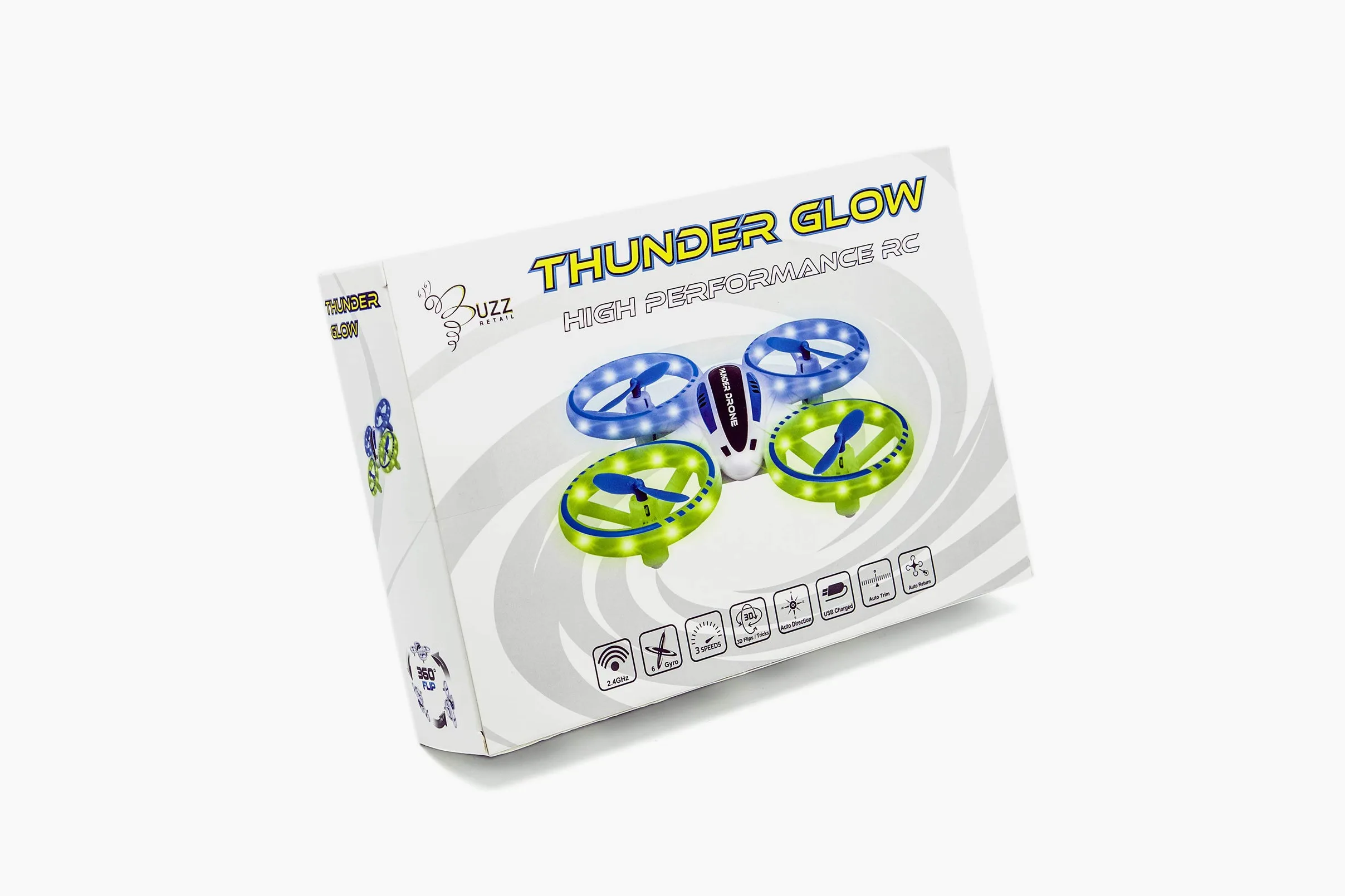 Drone Glowend, principiante, luci a LED, controllo 2,4 GHz, modalità headless, registrazione video 1080p, foto da 2,1 MP, bianco
