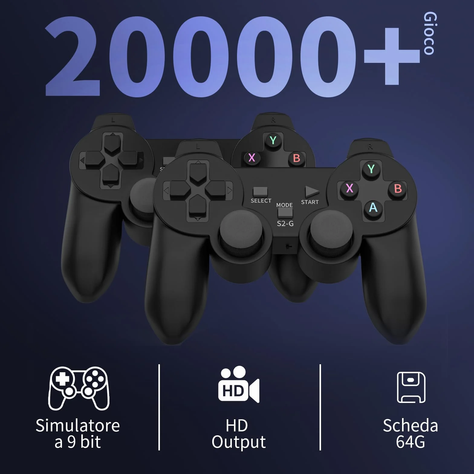 Console di Gioco Wireless Retrò M8, Plug and Play Mini Game Stick, 20,000+ Videogiochi Classici, Dotato di Doppio Controller di Gioco Senza Fili 2.4G, 9 Simulatori, Uscita HD 4K