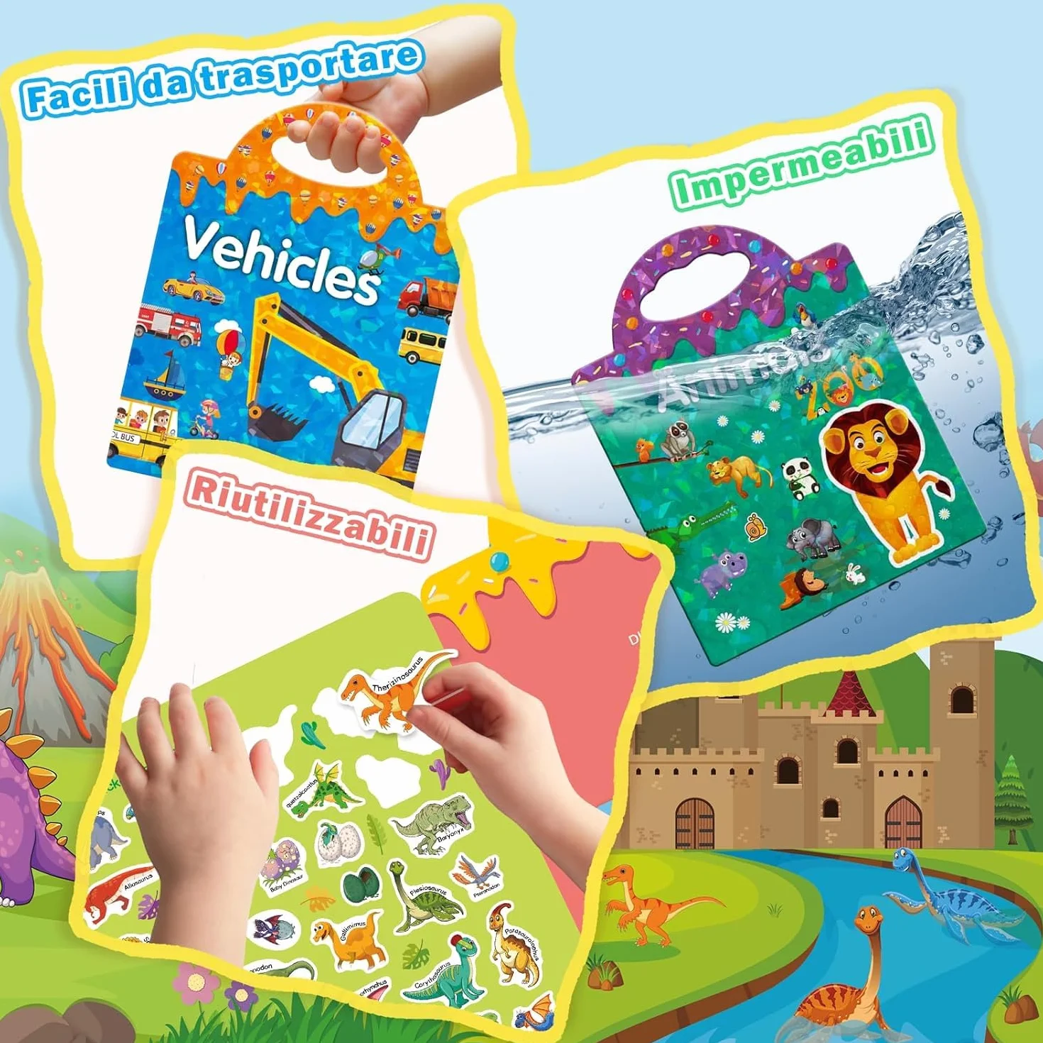 GUYUCOM 4 libri adesivi riutilizzabili giocattoli educativi bambini 2-4 anni ragazzi ragazze regali compleanno