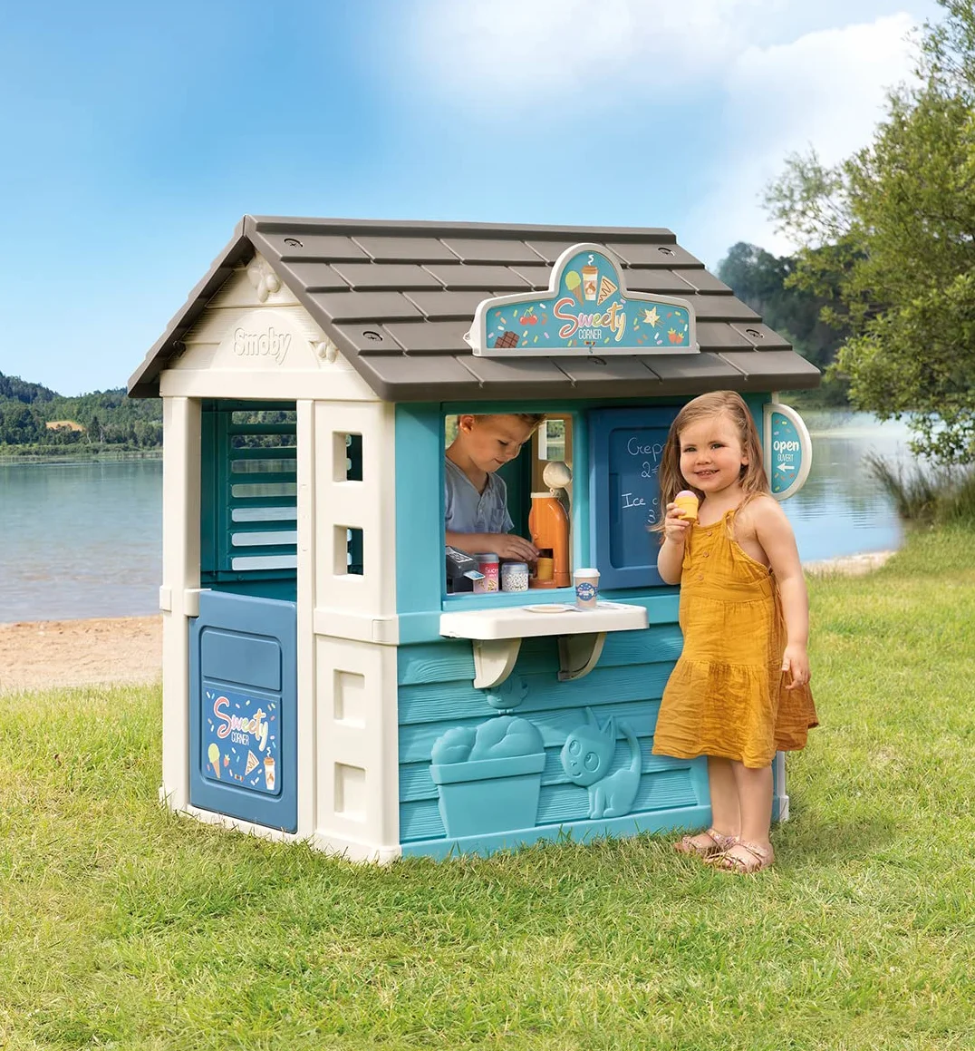Smoby Casetta Sweety Corner Gelateria, 7600810718, + 2 Anni, con 18 Accessori Inclusi