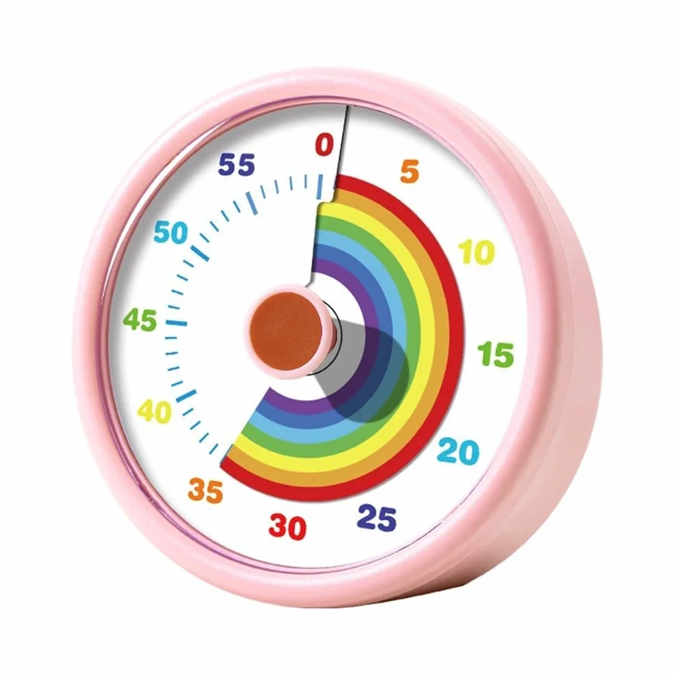 Honseadek Timer visivo per bambini orologio di apprendimento 60 minuti timer conto alla rovescia con design cerchio arcobaleno 3 impostazioni del volume per aula studio ufficio gestione del tempo
