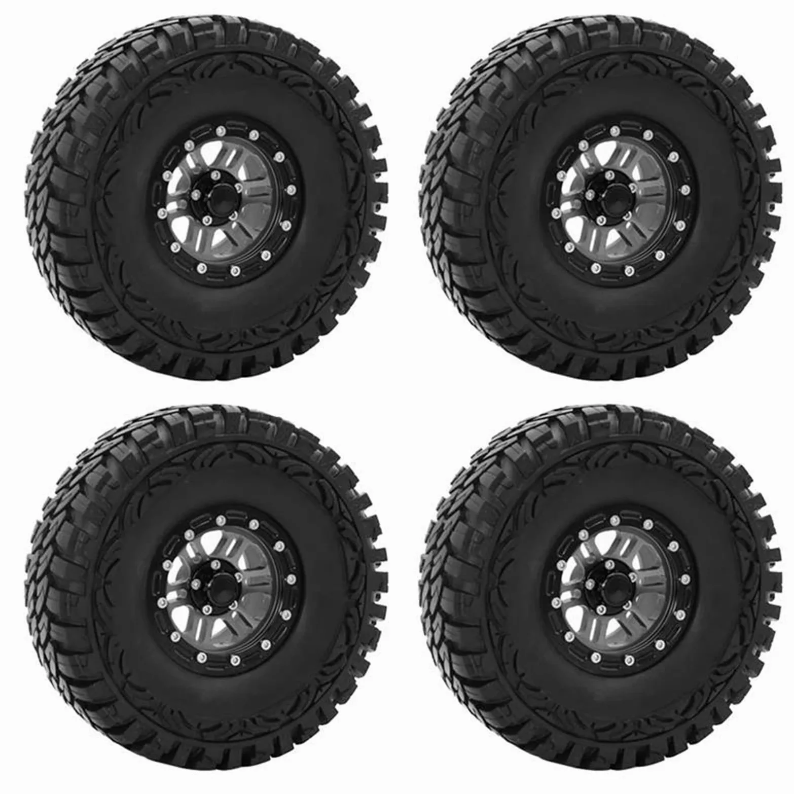 RC Car Pneumatico Ruota Compatibile con Axial per SCX10 90035 90022 90046 D90 D110 TF2 TRX-4 4 Pezzi Pneumatici per Cerchioni Beadlock in Metallo da 1,9 Pollici per 1/10 RC Rock Crawler