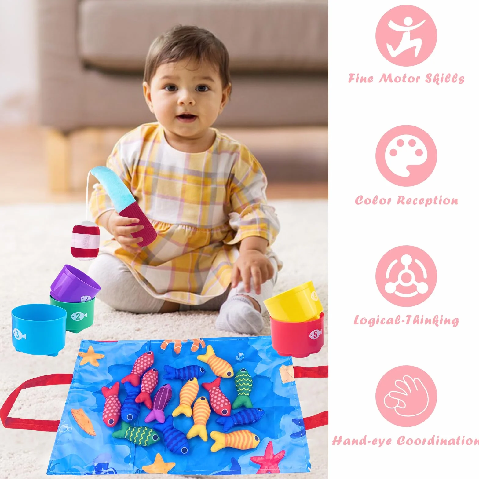 Chiluxendo Gioco Pesca Morbidi per Bambino in Tessuto, Pesci Bambino Colorato Giocattolo Educativo, Giochi Montessori 1 Anno, Educativi Giocattoli, per 12-18 Mesi,Regalo per Ragazzi 1 2 3 Anni