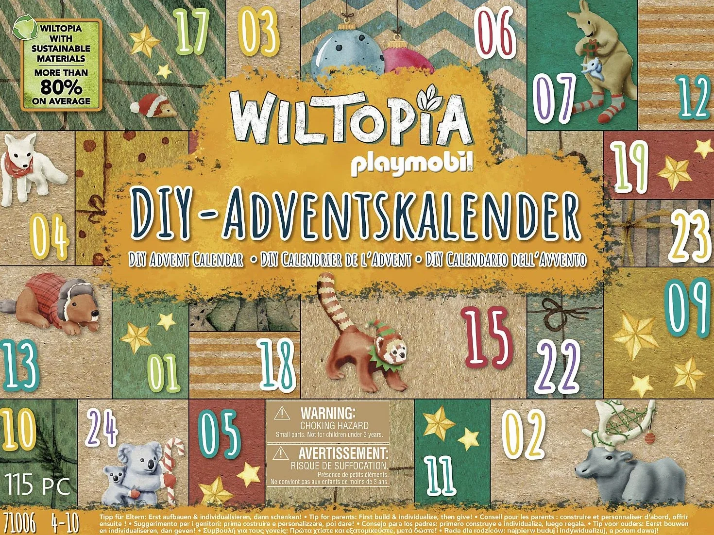 PLAYMOBIL Wiltopia 71006 Calendario Dell'Avvento Fai da Te, Viaggio degli Animali Intorno, Include 23 Animali da Tutto, Giocattolo Sostenibile per Bambini dai 4 Anni in su