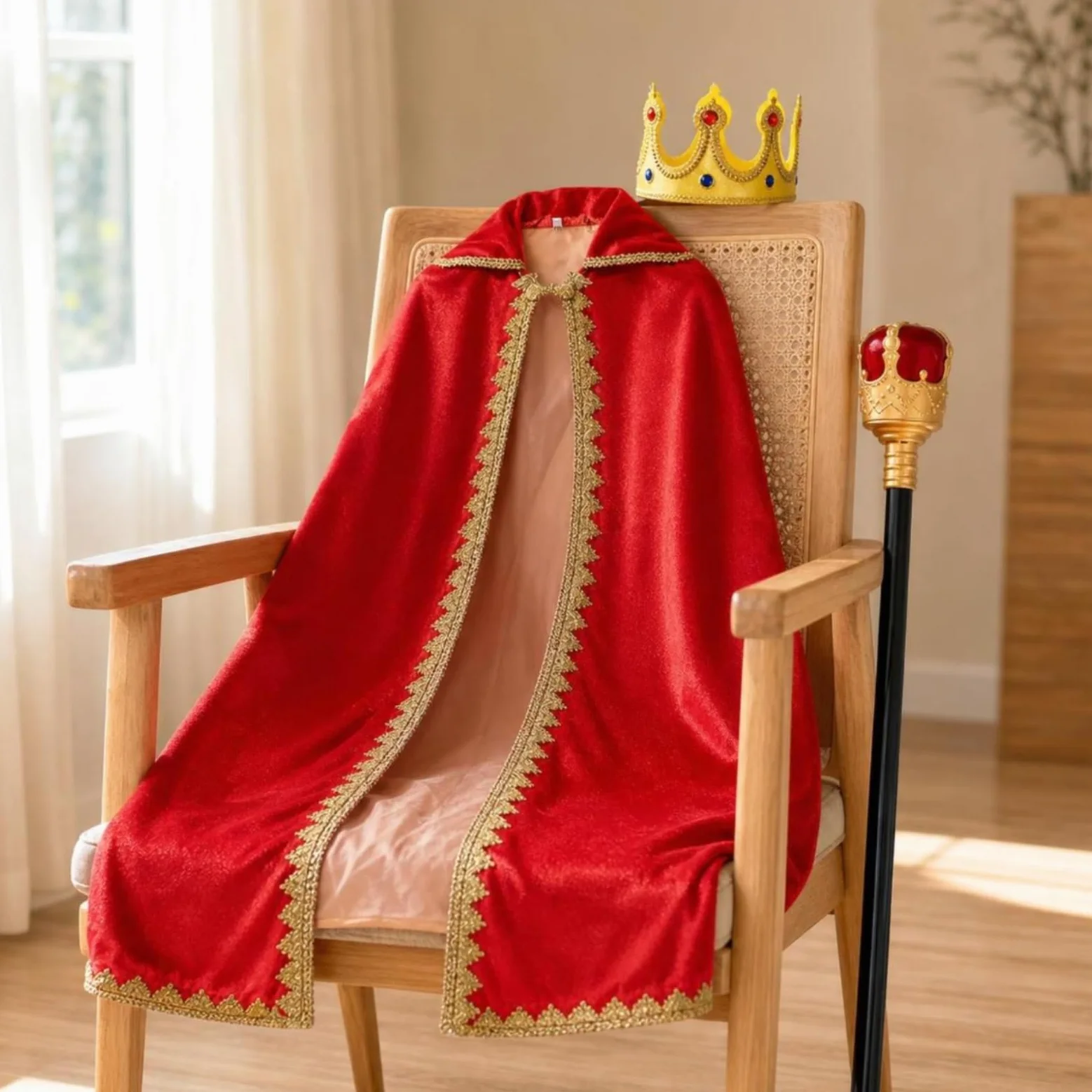 Mantello per Bambini Mantello Regale Costume Tunica Corona in Poliestere con Collo Alto Apertura Frontale E Finiture Ornate Adatto per Recite
