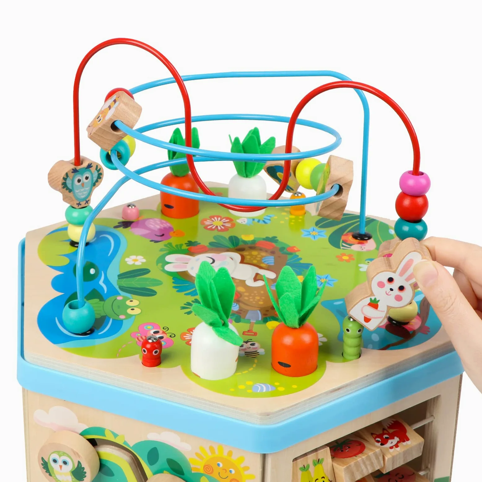 Jacootoys Cubo di attività in legno, 7 in 1, giocattolo educativo per bambini, bambini, ragazzi, ragazze