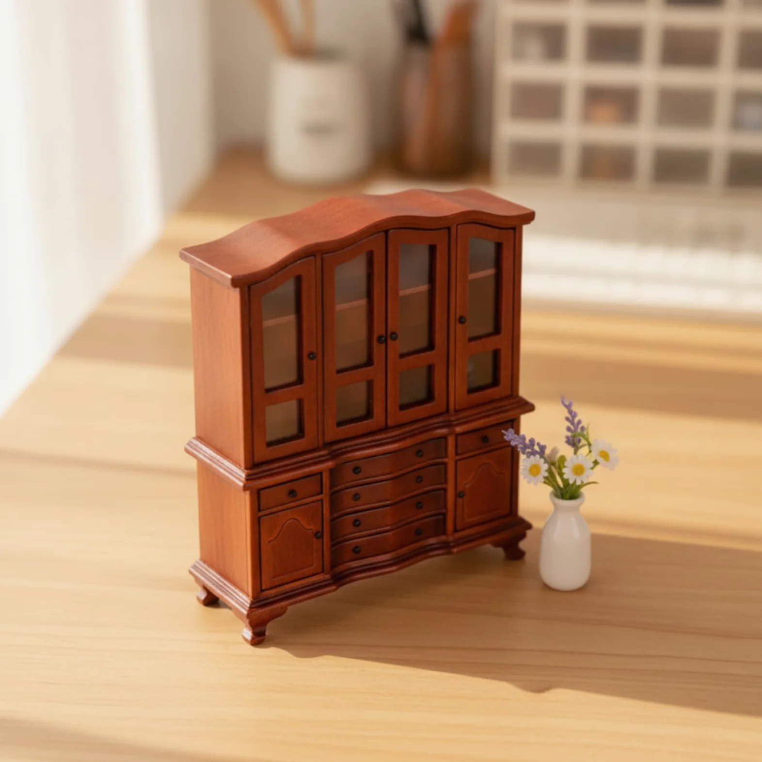 Gralara Credenza in Miniatura con in Vetro Mobile D'epoca Miniatura Trasparente Vetrina con Apribili per Casa Delle Bambole