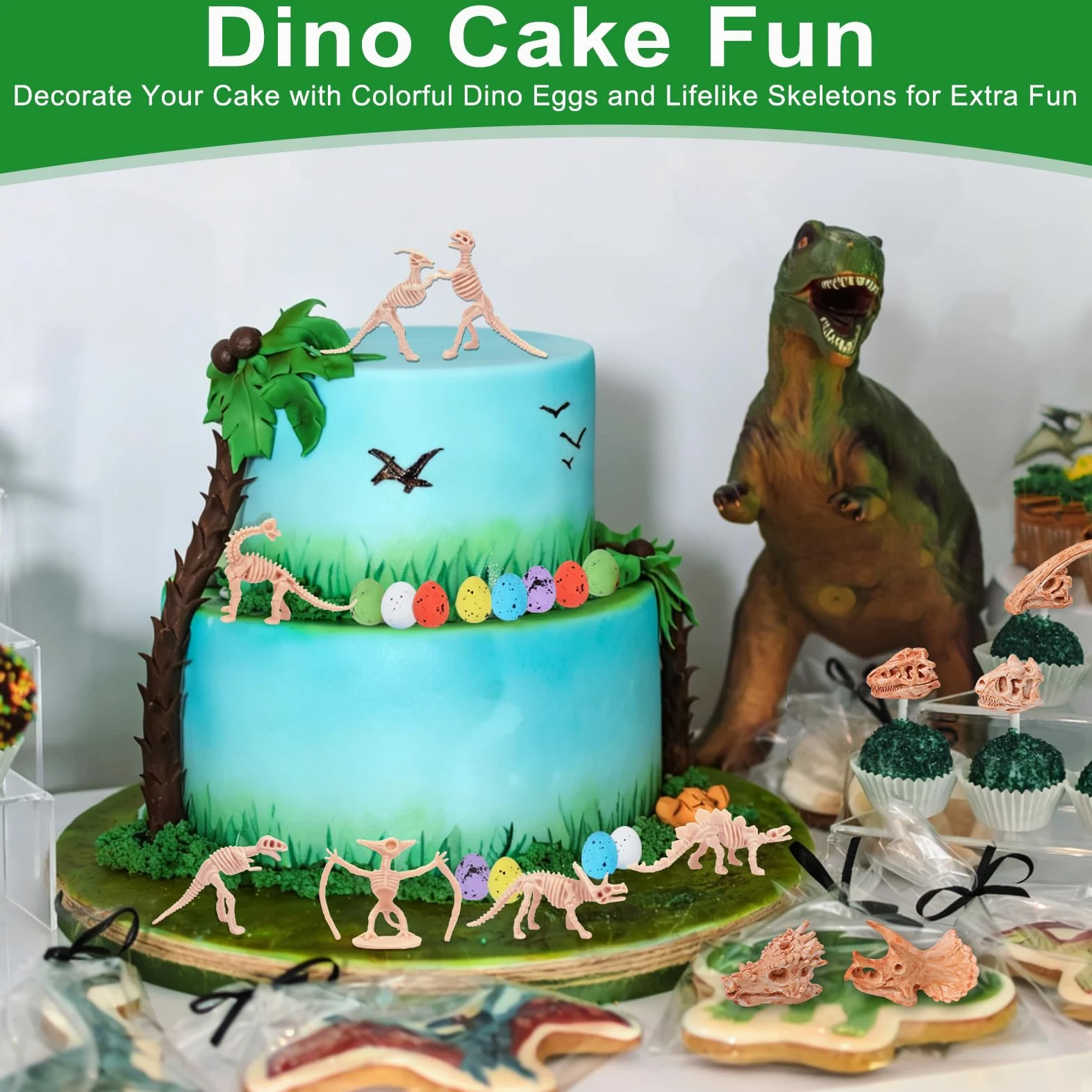66 pezzi di osso di dinosauro da 9,4 cm per sandbox, 24 scheletro fossile, 12 teschio di plastica, 24 mini uova di dinosauro, 6 ossa, scavo di sabbia per cestino sensoriale, festa di compleanno