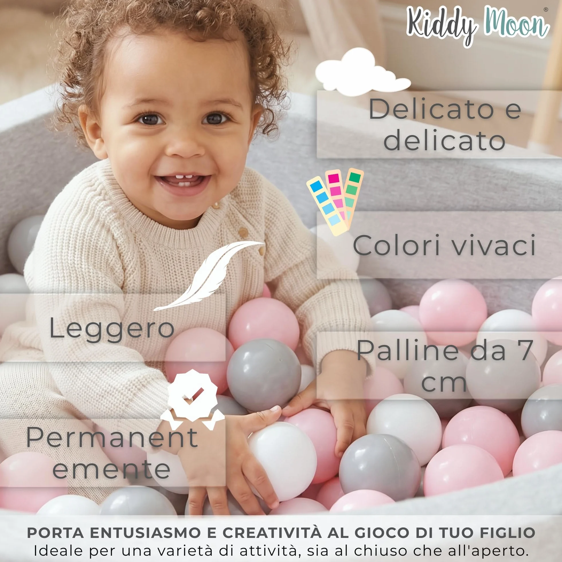 KiddyMoon Piscina di Palline Colorate ∅7Cm per Bambini Quarto Angolare
