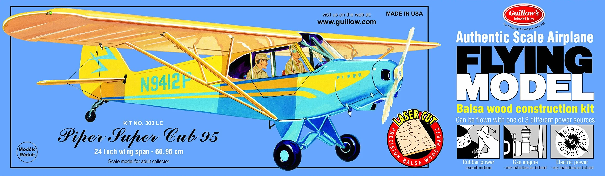 Guillow's Piper Super Cub 95 - Kit per baldacchino, kit da costruzione, Piper Cub 95, tutte le stagioni, adulti, unisex, legno, naturale, 1:18, medio, realistico, pieghevole: no