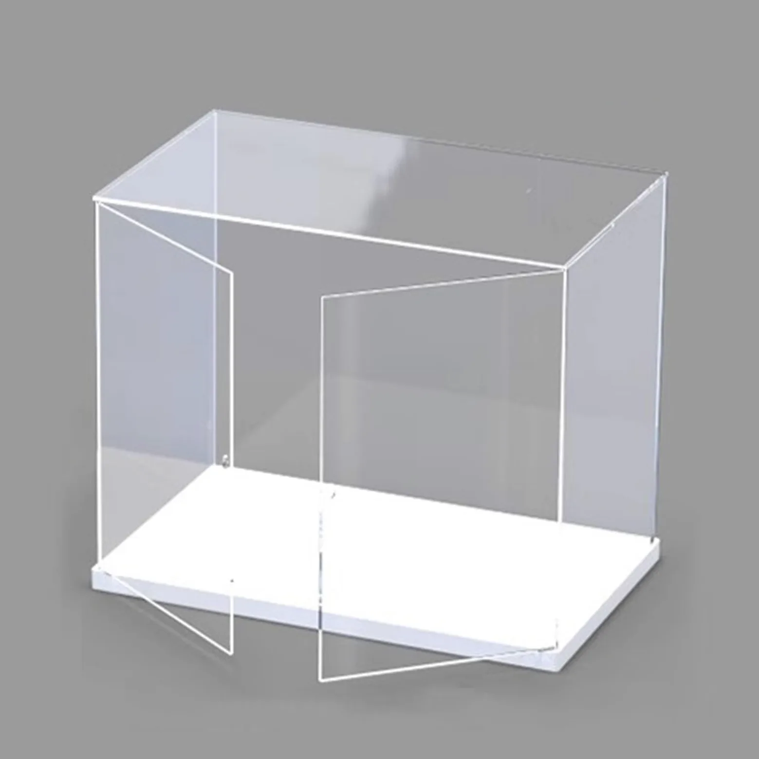 Teca Plexiglass Vetrina Trasparente Lunga con 2 Porte, Scatole Acriliche Impilabili a Base Bianca per Esposizione, Vetrina da Tavolo Antipolvere per Regali(300x100x500mm/12x4x20in)