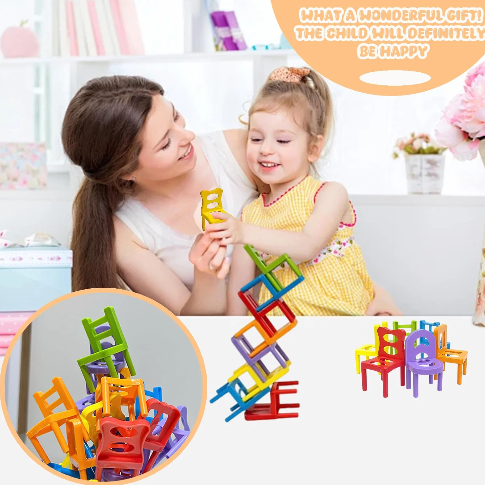 Mini sedia impilabile, gioco torre di equilibrio, 42 pezzi, divertente sfida per feste e giocattoli educativi per la famiglia, per ragazze, ragazzi e adulti