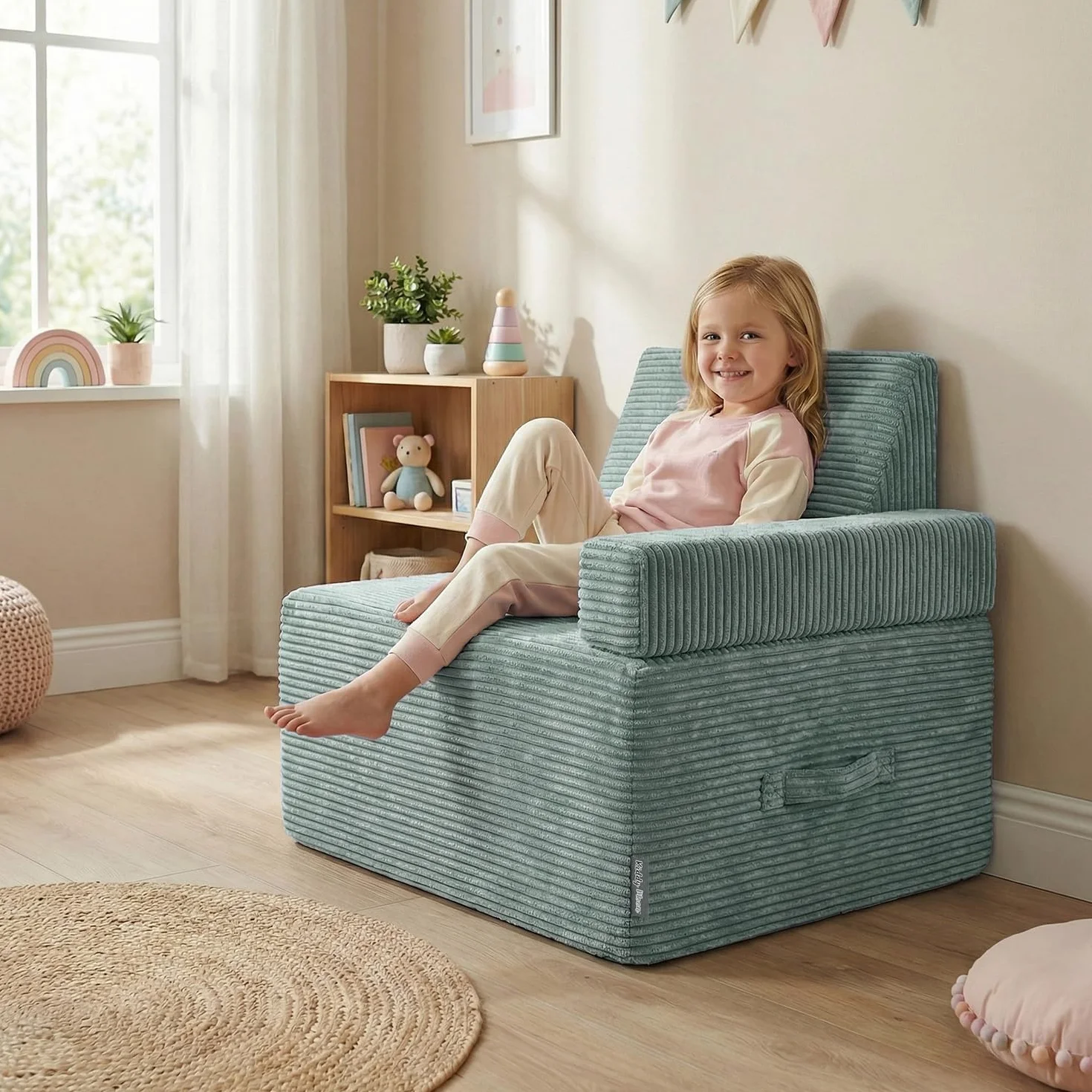 KiddyMoon Trampolino Bambini Da Interno 2 In 1, Fodera A Coste Con Zip Rimovibile, Mini Trampolino Per Casa