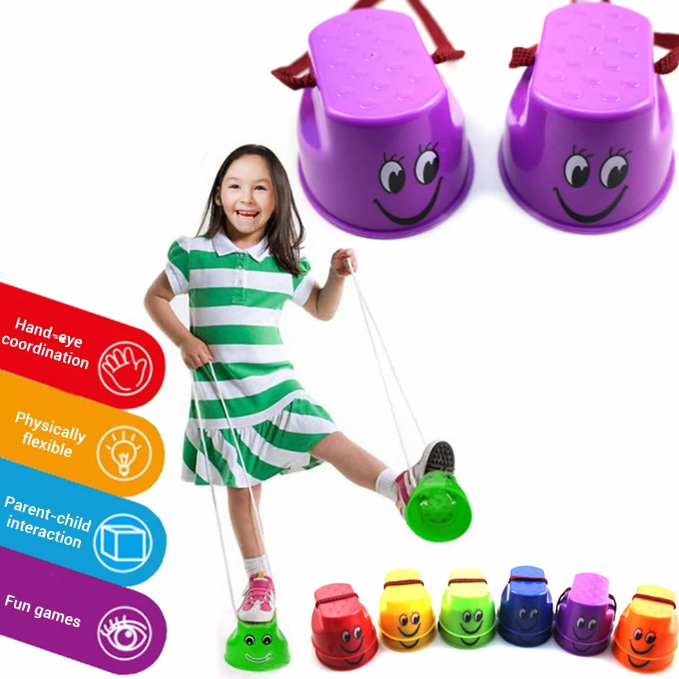 2 Paia Colore Casuale Pot Ballerine Carrelli da Passeggio Plastica Extra Spessa Bambini Trampoli Antiscivolo con Bordo in Gomma Addensato Bambini Sport Scuola Materna Secchio Ballerine(Come Mostrato)