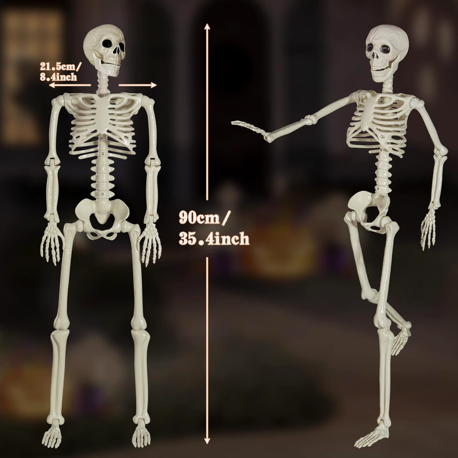 XONOR Scheletro di Halloween realistico in plastica umana da 91 cm, con giunti mobili, per decorazioni di oggetti di scena per casa infestata