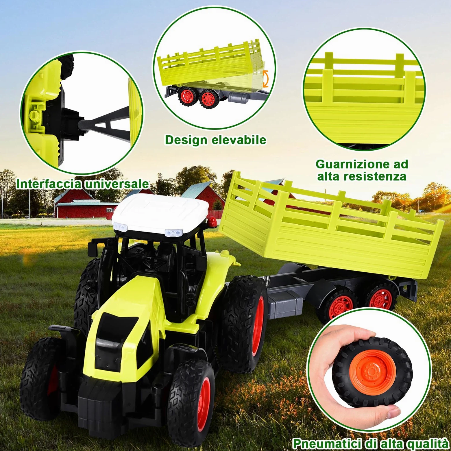 Aragallant RC Trattore Telecomandato per Bambini Con Rimorchio Animale Pagliaio, Radiocomandato Giocattoli Agricoltura Playset 3-8 Anni