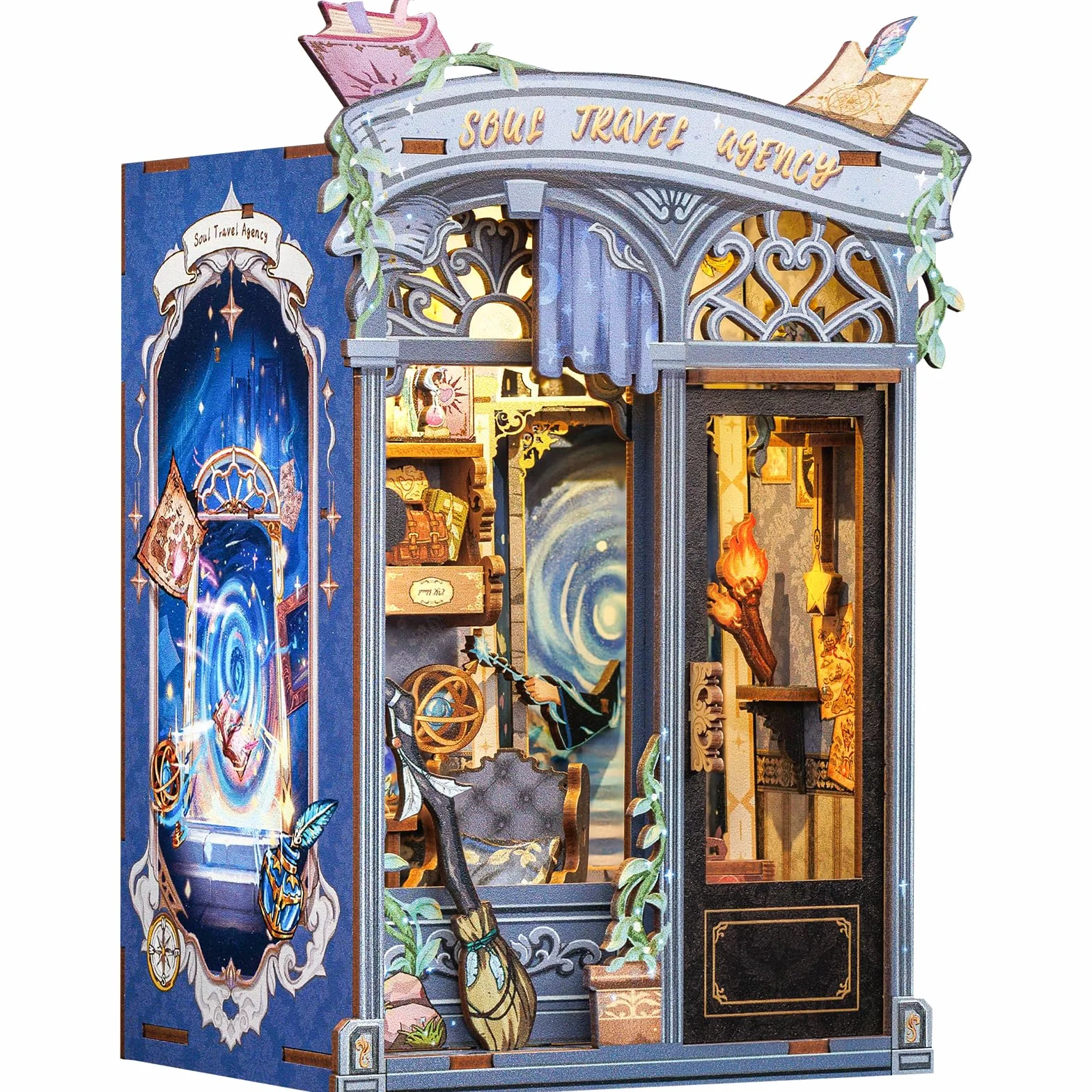CUTEBEE Kit Book Nook – Fantasia Casa Prefabbricata Di legno DIY, Libreria in Miniatura 3D per Adulti, Regalo per Amanti dei Libri, Decorazione per la Casa e Kit Fai-da-Te (Soul Travel Agency)