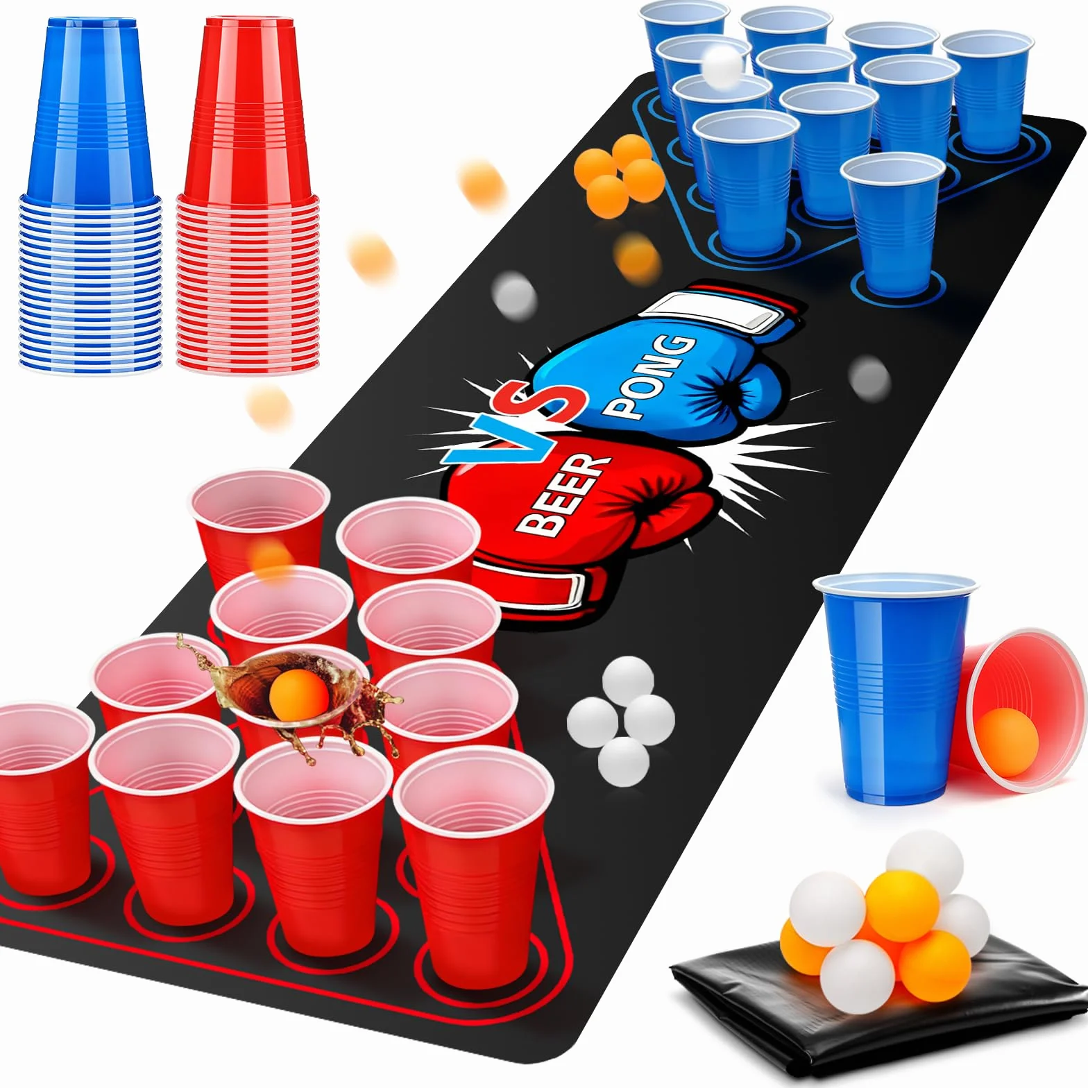 DESPOINA Beer Pong Ping Pong Kit Completo, Birra Pong Party Set con Tappeto da Gioco, Include 40 Bicchieri Beer Pong e 8 Palline da Ping, Set Riutilizzabile per Feste di Compleanno e Matrimoni