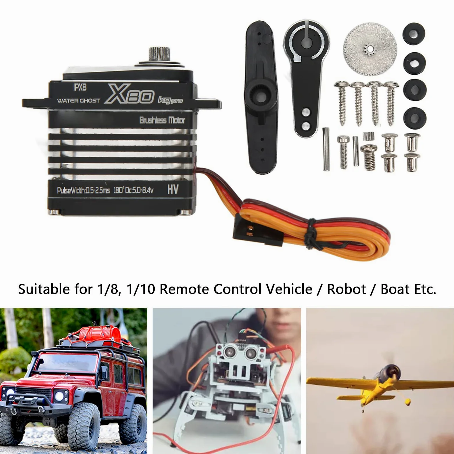Servo Motore Brushless Resistente All'acqua, Alto Torque 80Kg Servo Digitale per Auto Barca RC 1/8 1/10