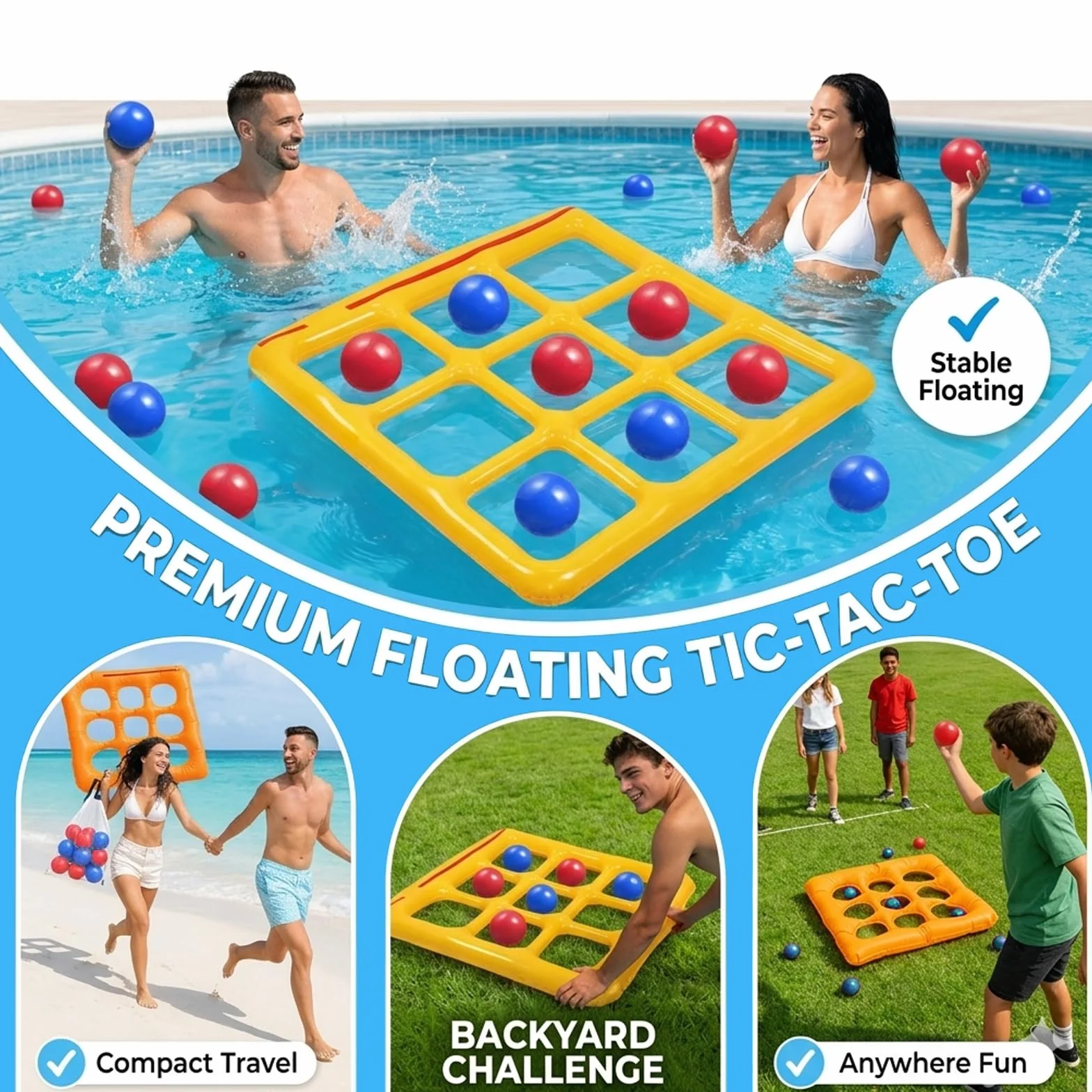 Giochi Piscina Tic Tac Toe, Giocattolo Gonfiabile per Piscina, Gonfiabili Piscina con 10 Palline, Galleggiante per Piscina Gioco, per Piscina, Spiaggia, Bambini e Adulti