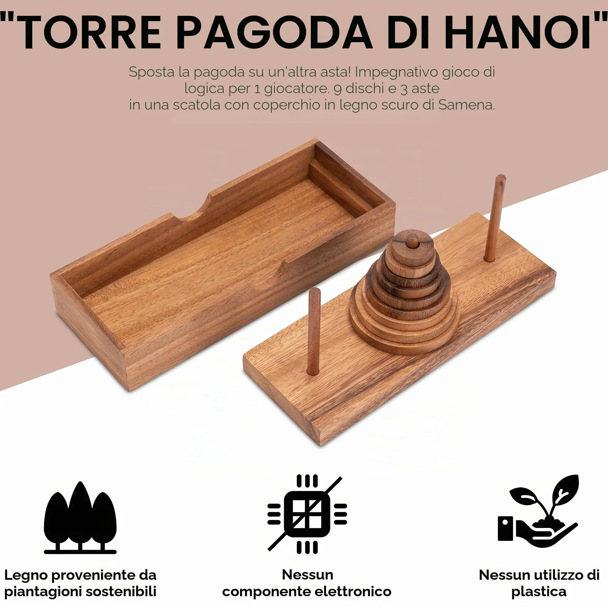 Pagoda Torre di Hanoi Gioco di pazienza 9 dischi legno