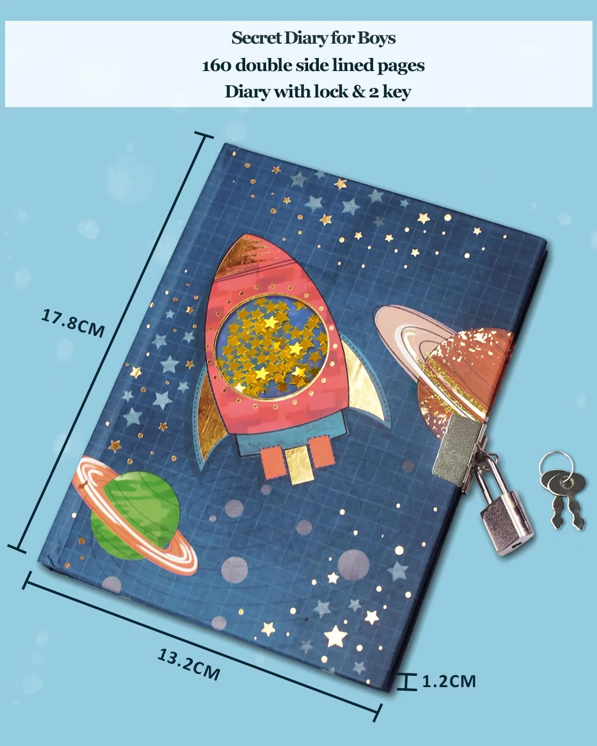 Diario Segreto Bambina con Lucchetto 80 Fogli a Righe 17,8x13,5cm Quaderno per Scrittura Scolastica Regalo Ragazzi 6-10 Anni