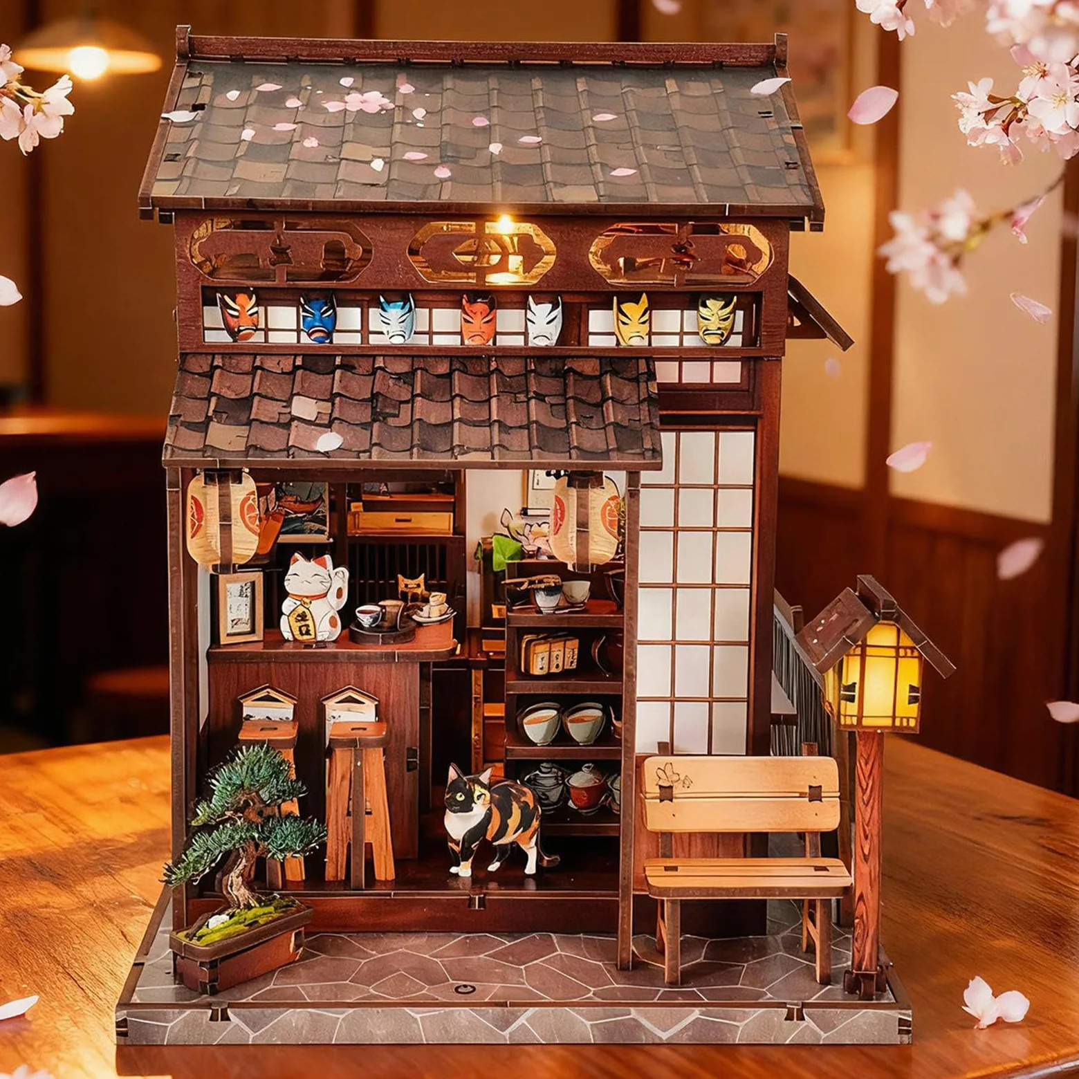 Colcolo Kit per Costruire Una Casetta da tè in Miniatura in Legno, Regalo di Compleanno con Luci a LED, Progetto Creativo Fai-da-Te per Bambini E Adulti.