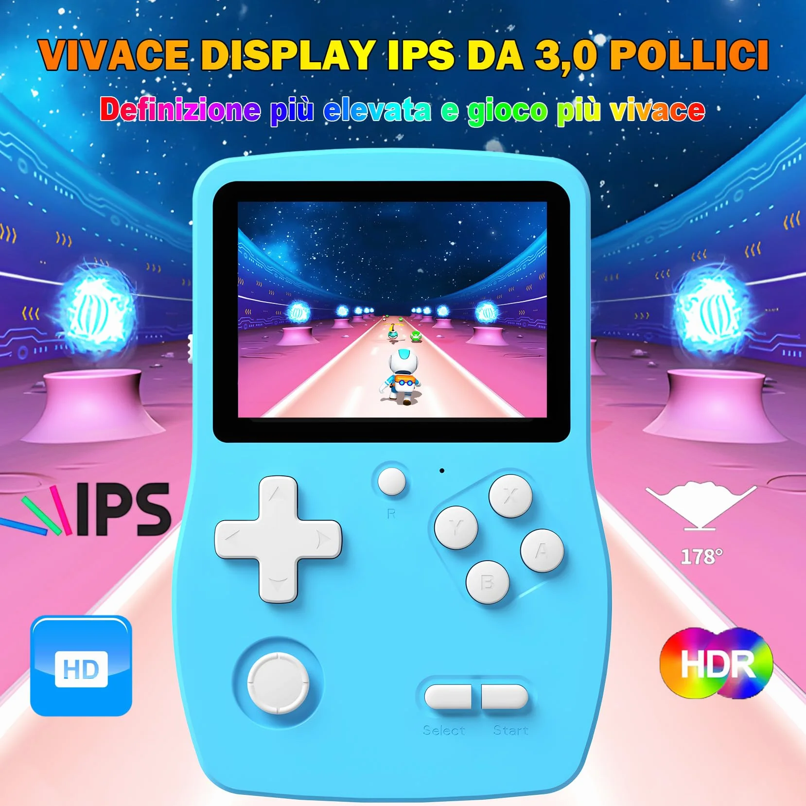 32 Bit Console Giochi Portatile per Bambini con 139 Videogiochi, Giocatore di Giochi con Schermo IPS da 3,0" e Batteria Ricaricabile, Mini Giochi da Viaggio Regali per Ragazzi Ragazze (Blu)