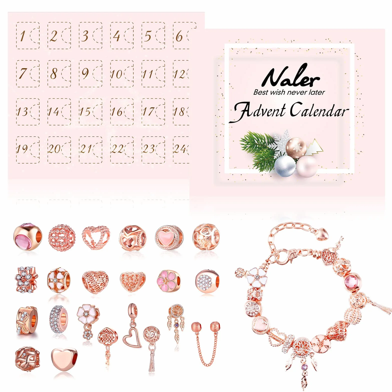 Naler Calendario Avvento 2026 Donna Calendario Avvento Gioielli Fai da Te 22 Perline + 1 Collana + 1 Bracciale per Moglie, Fidanzata, Madre e Amica